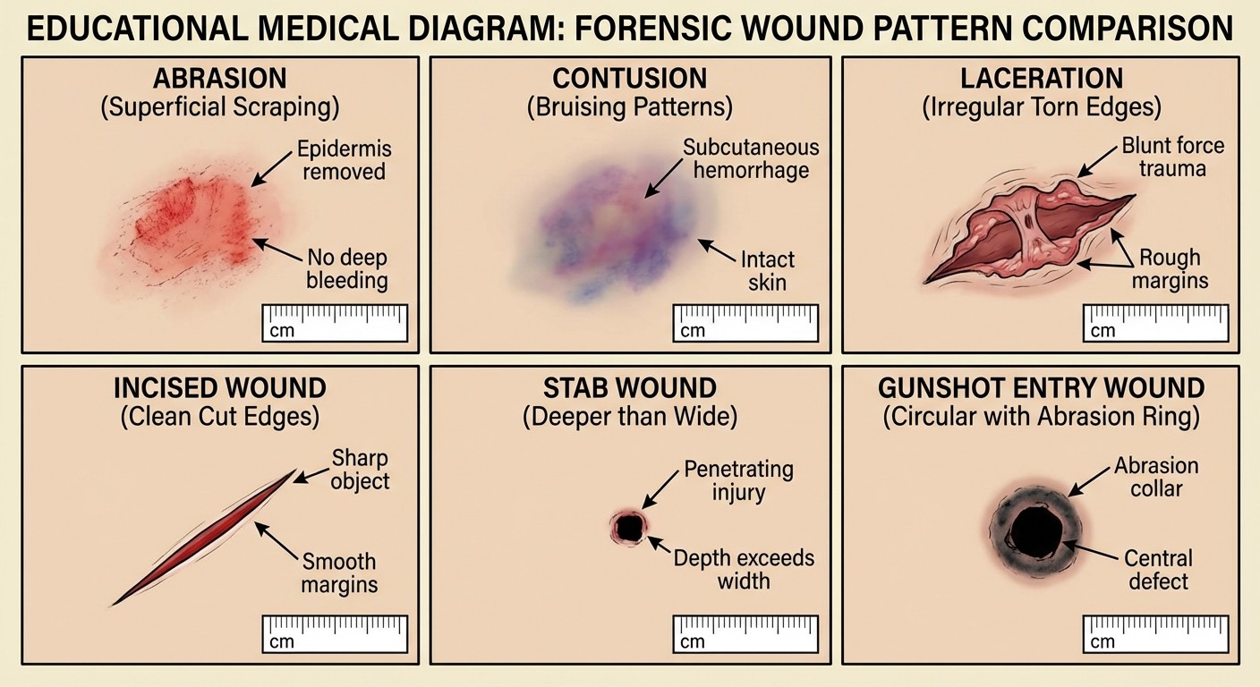 Forensic Medicine Wound Patterns Comparison Guide