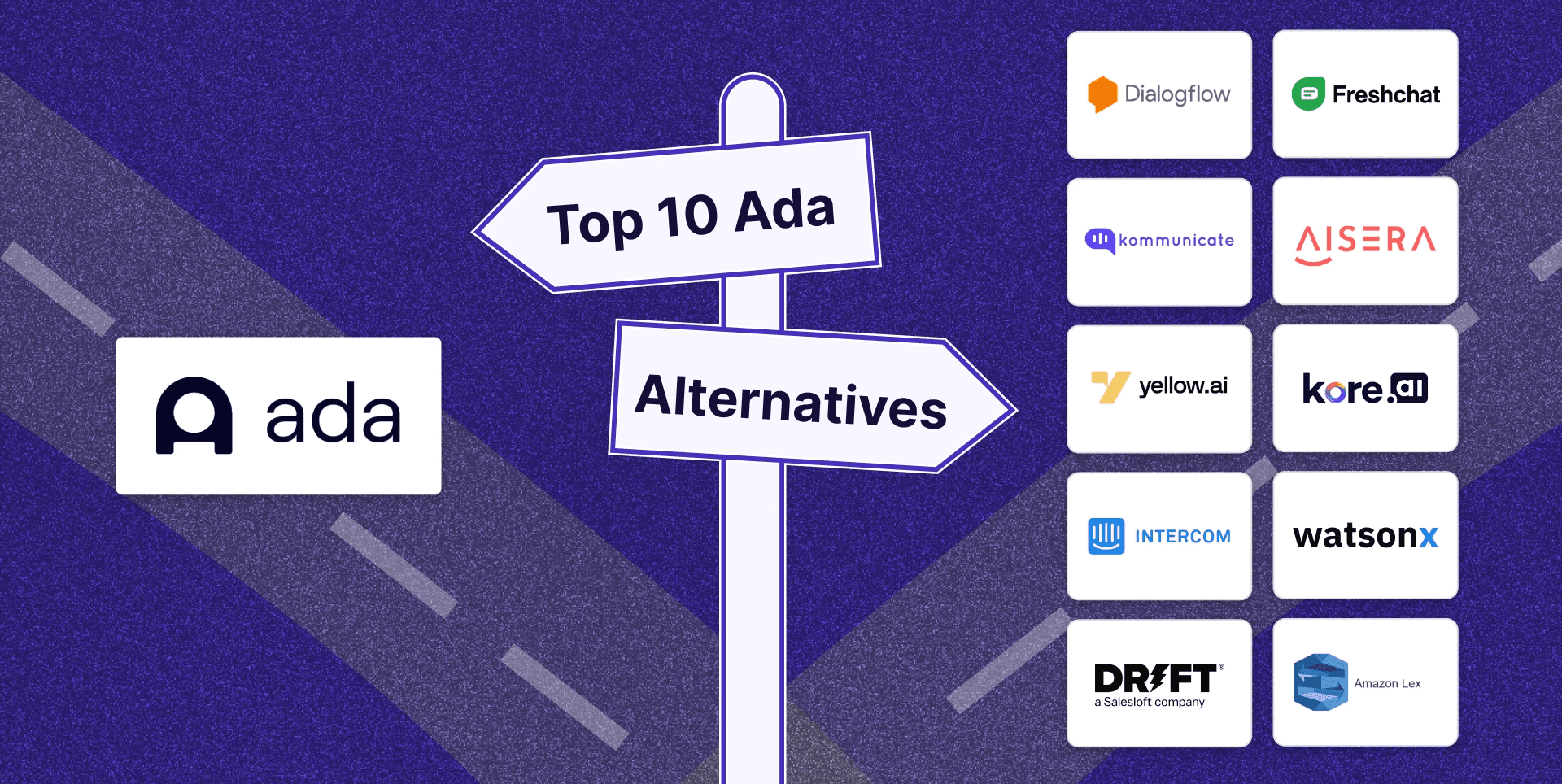Signpost listing various Ada AI alternatives - Ada Competitors
