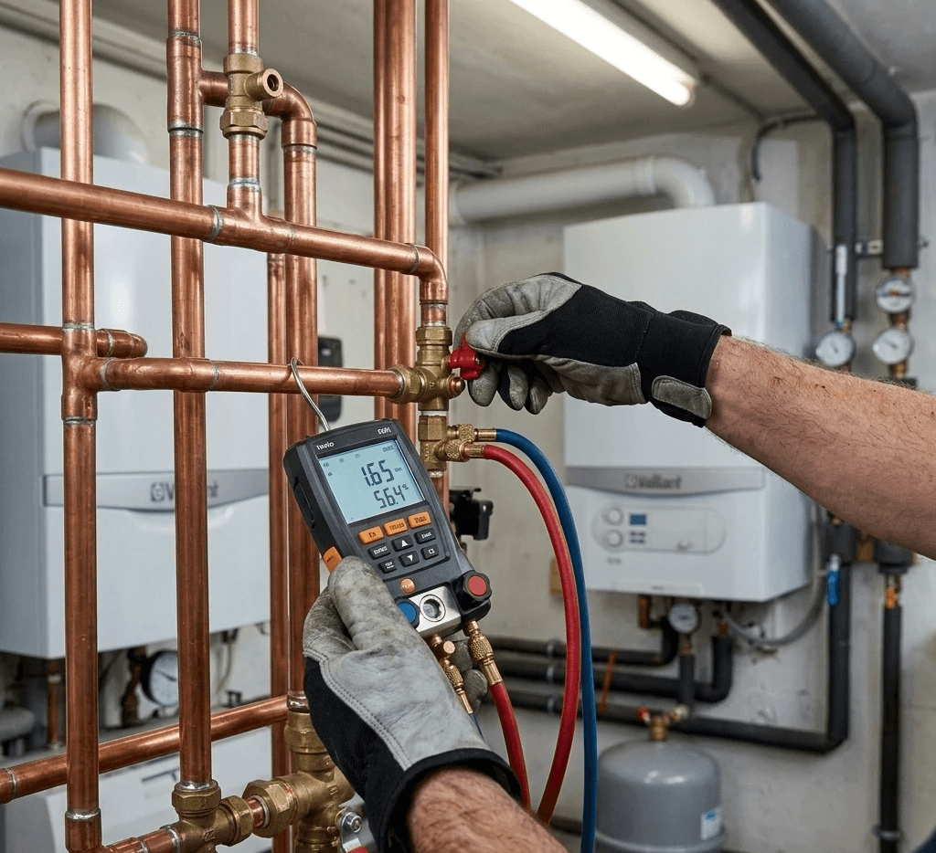Controllo tecnico di impianto di riscaldamento con strumento diagnostico
