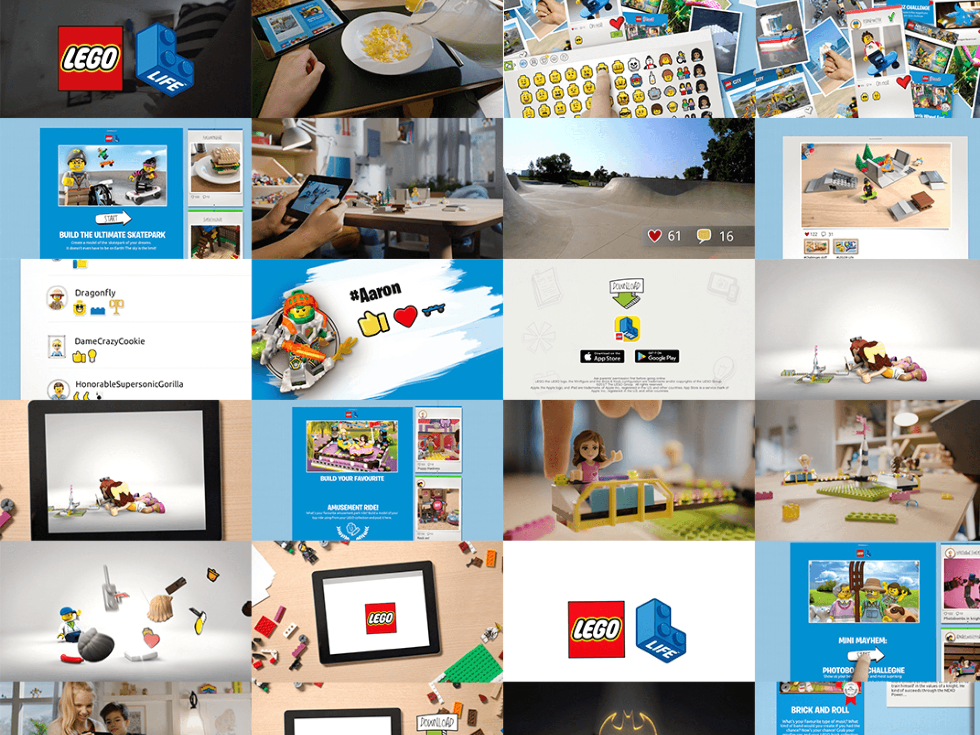 Screenshots from a LEGO Life video advertisement