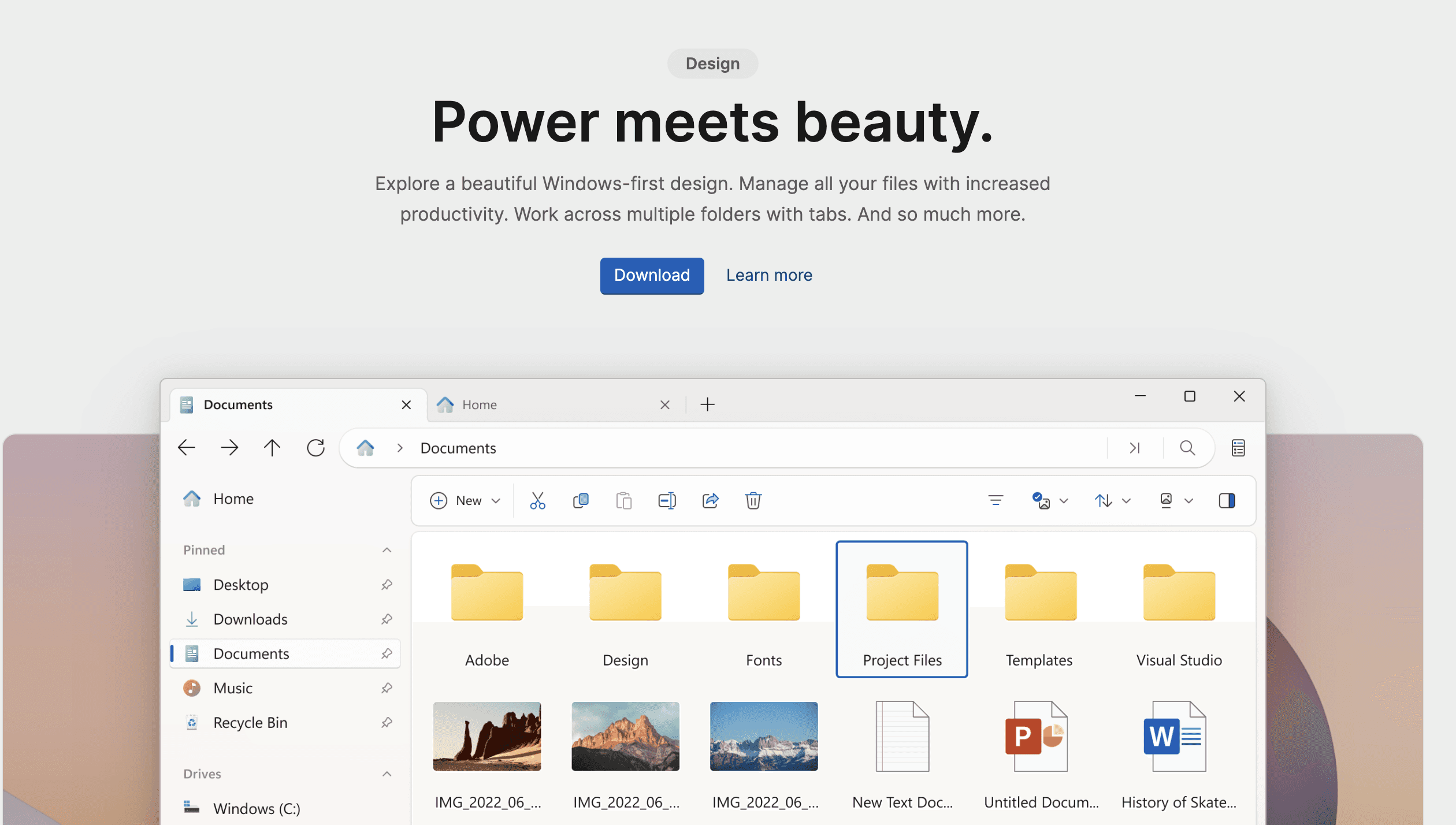 Files Windows 11 app homepage screenshot