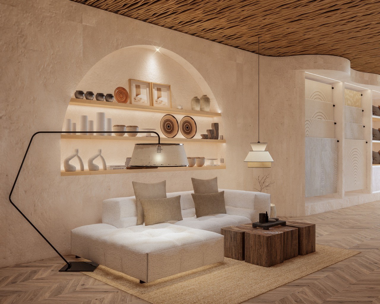 a white shelf with objects on it