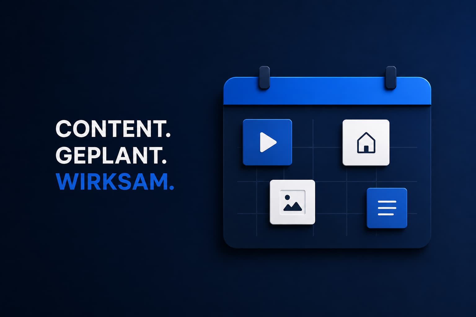 Grafische Darstellung zur Content Planung mit Redaktionsplan, Content Kalender, Themencluster, Posting Planung und Formatentwicklung. Das Bild zeigt strukturierte Social Media Planung für Unternehmen.