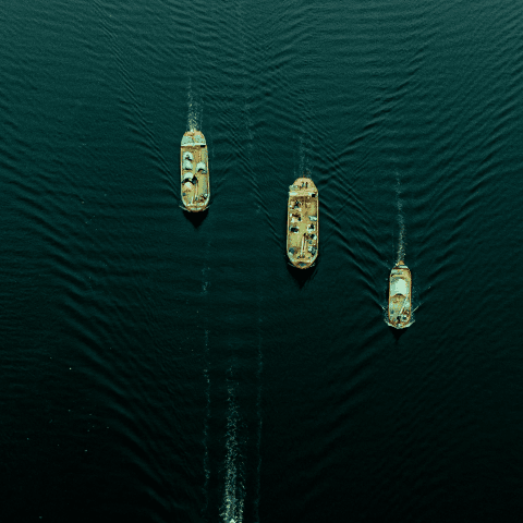 Cargo ships in formation