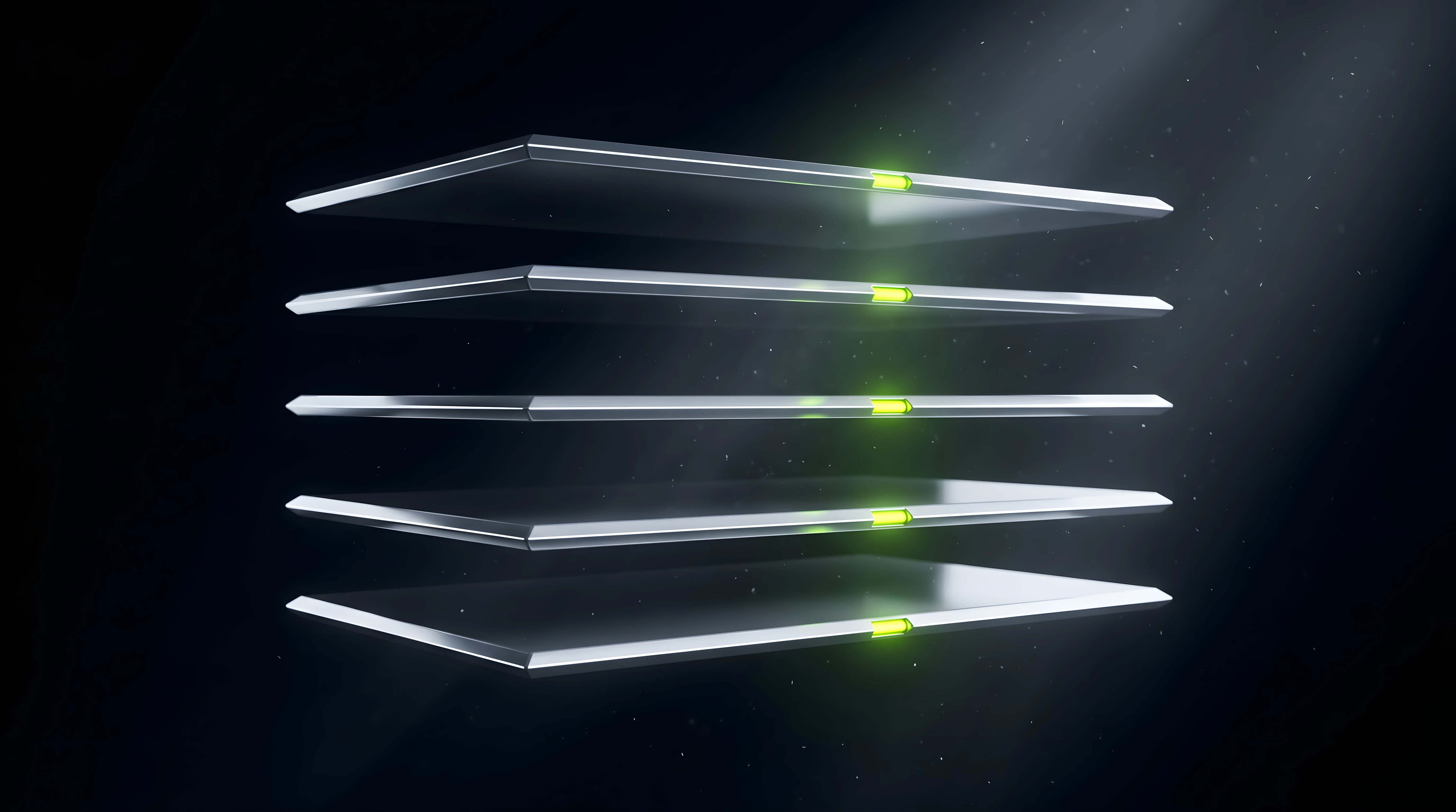 Abstract liquid chrome diagram of five stacked layers (pitch, timbre, motion, duration, resolution) over a dark void, lit by faint lime accents.