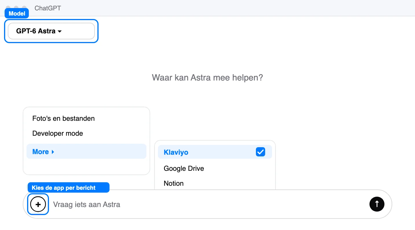 Schematische weergave: Kies de app per bericht waarin je hem nodig hebt.