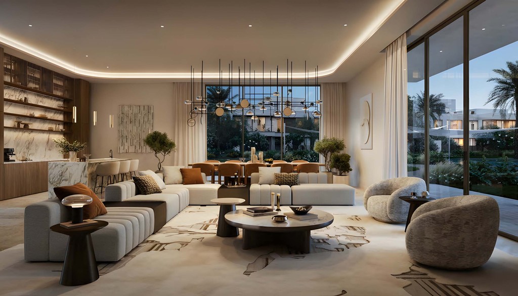 Modernly furnished living room in a palace villa, showcasing stylish furniture and elegant decor at Palace Villas Ostra  .