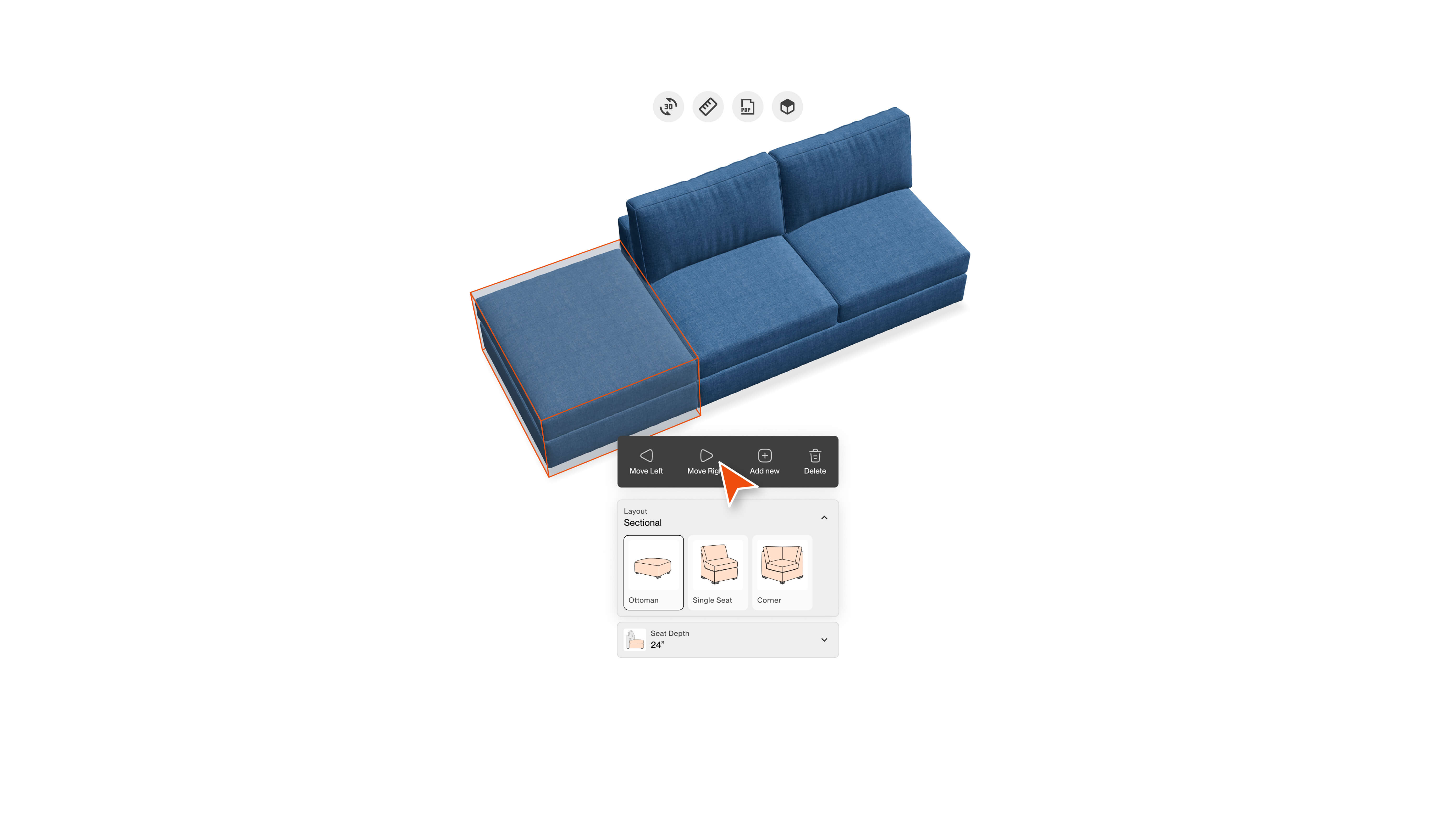 Drag and drop build your own sectional configurator