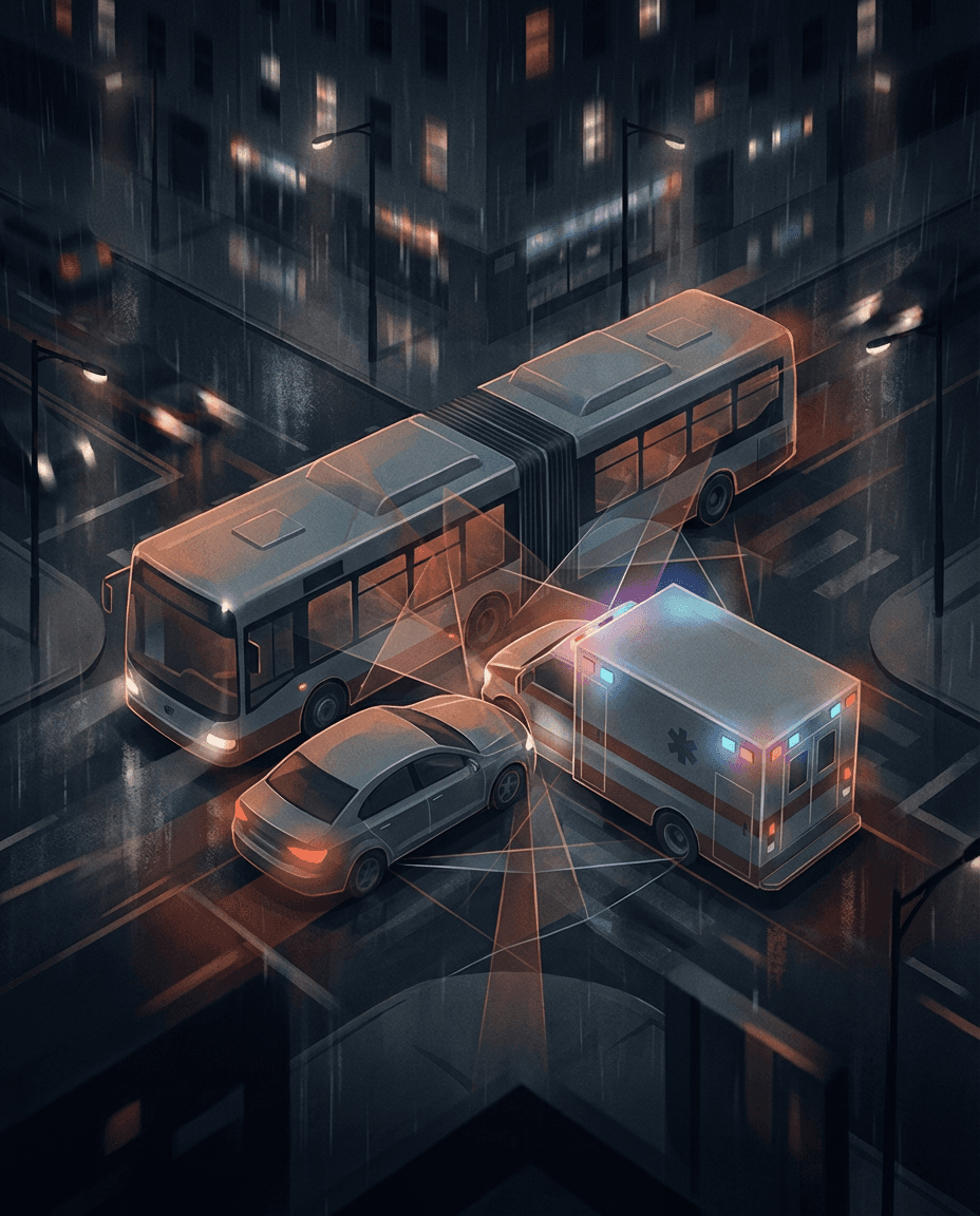 Conceptual nighttime urban scene representing a transport related altercation