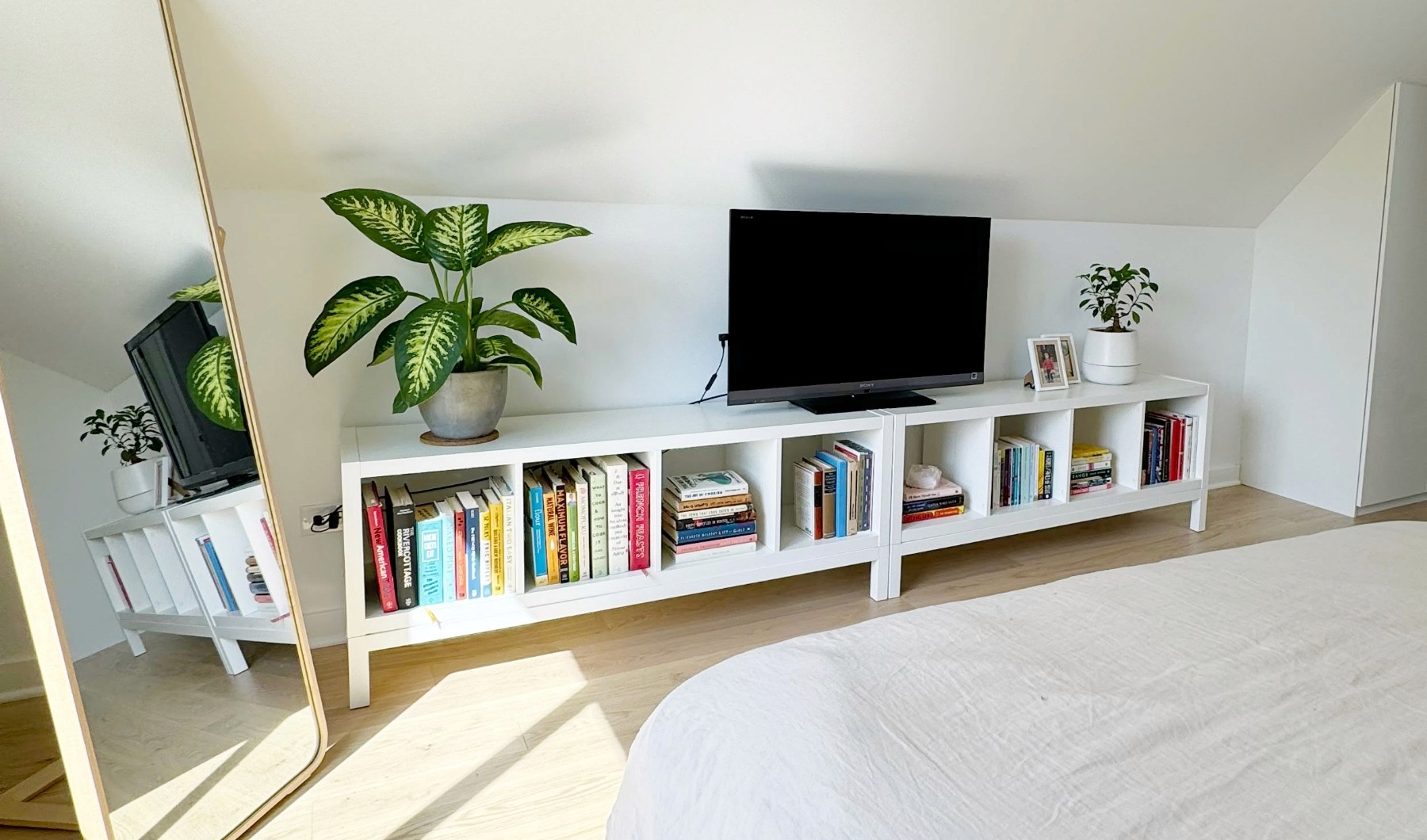 colorful and modern bookcase entertainment center