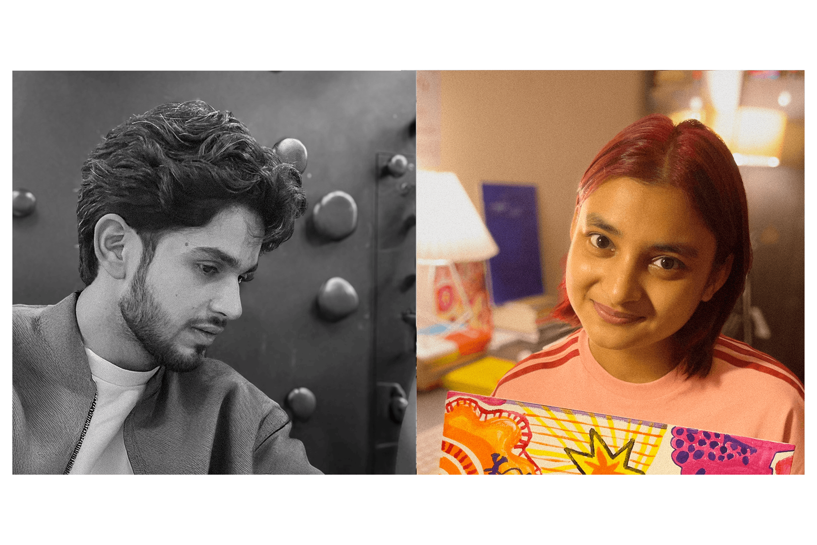 Two founders working side by side at a table.