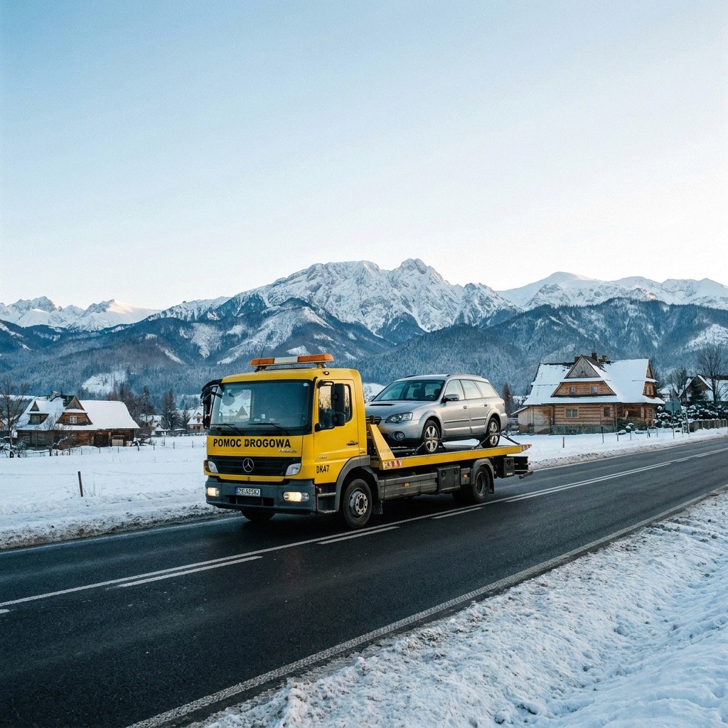 droga DK87 w Szaflarach z widokiem na Tatry
