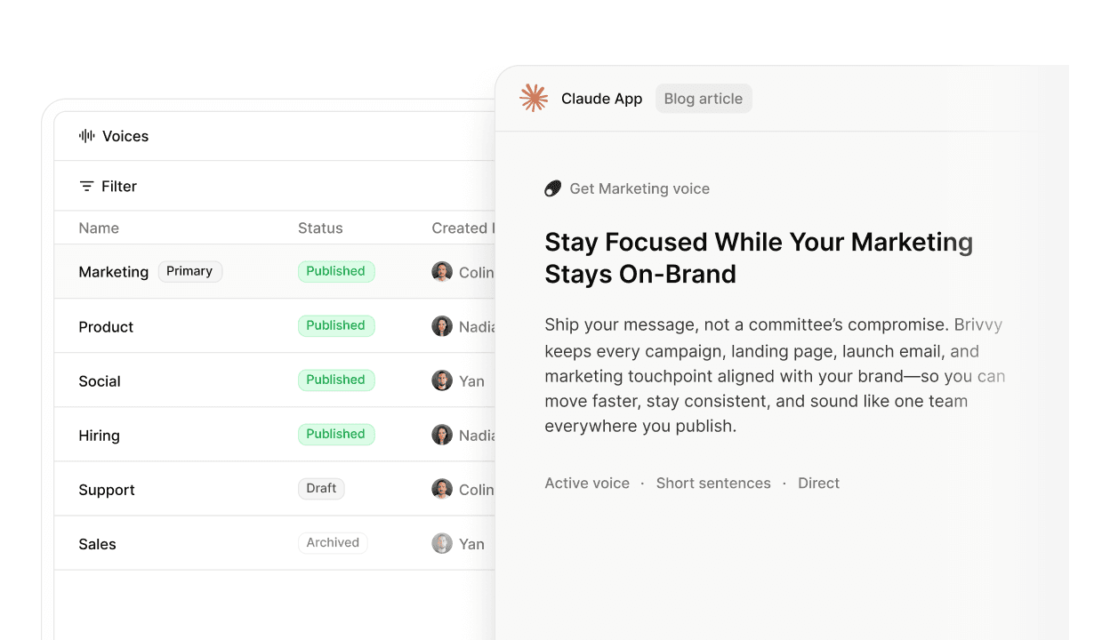 Brivvy brand voice tool interface