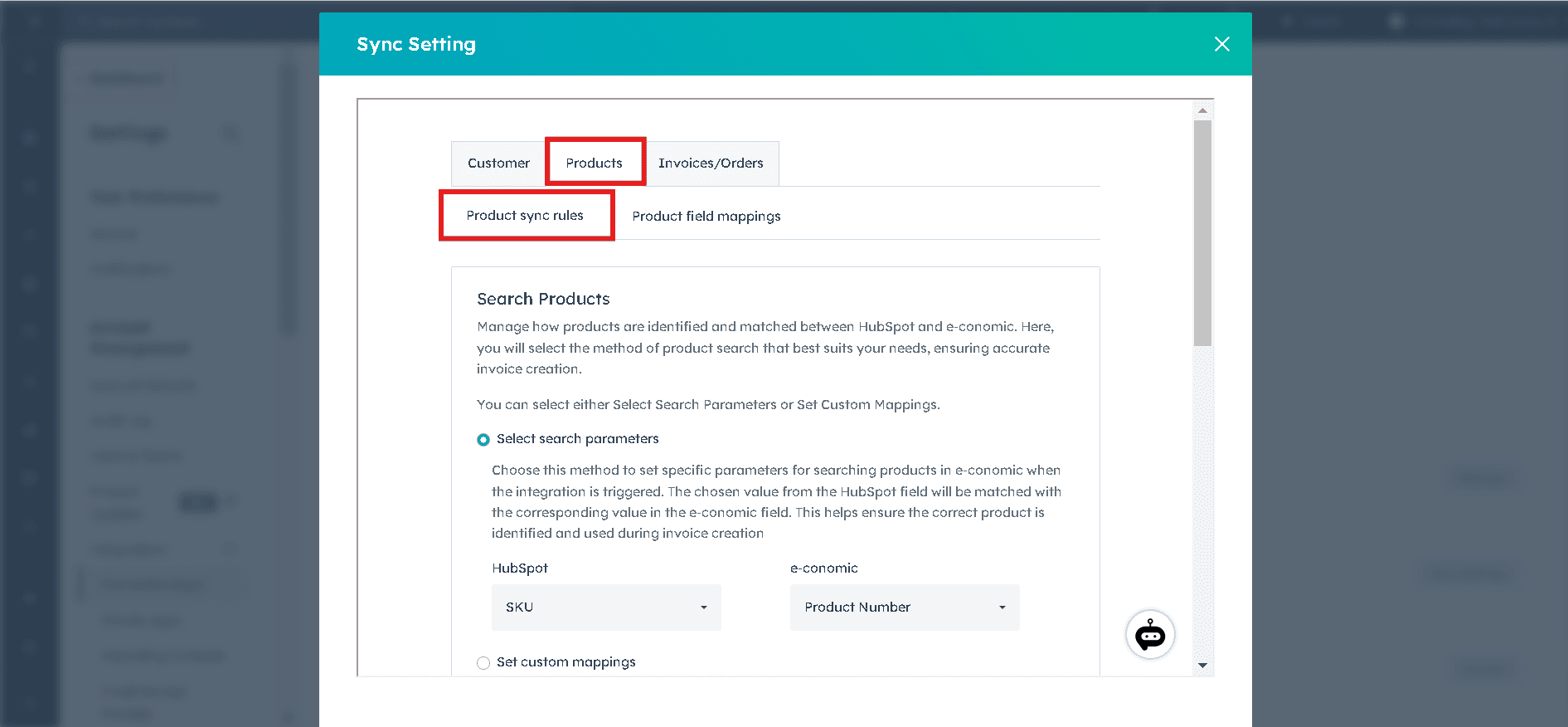 Setting Up Product Sync Settings