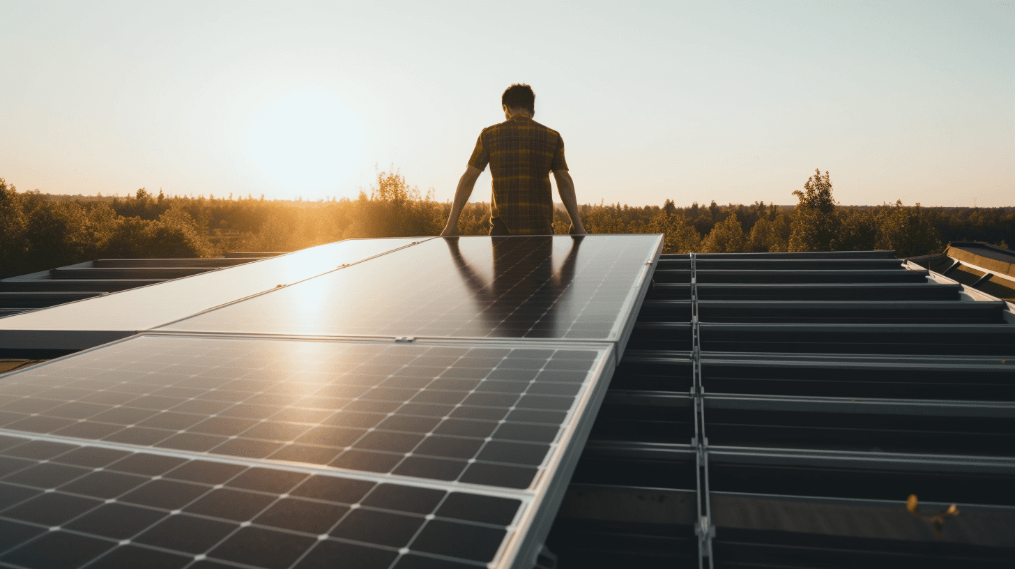Tecnico durante installazione di pannelli fotovoltaici su tetto di abitazione a Padova