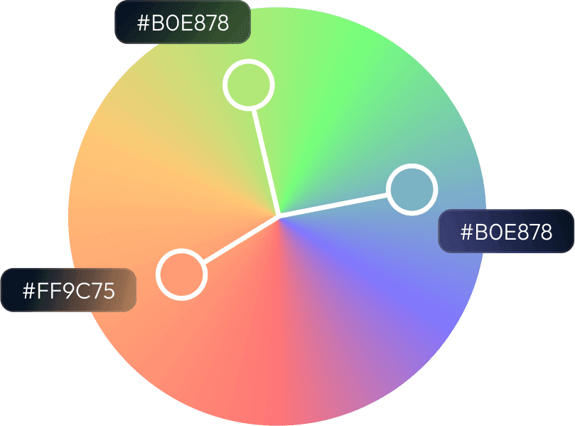 Color wheel with nodes connected, featuring casa verde framer template tags.