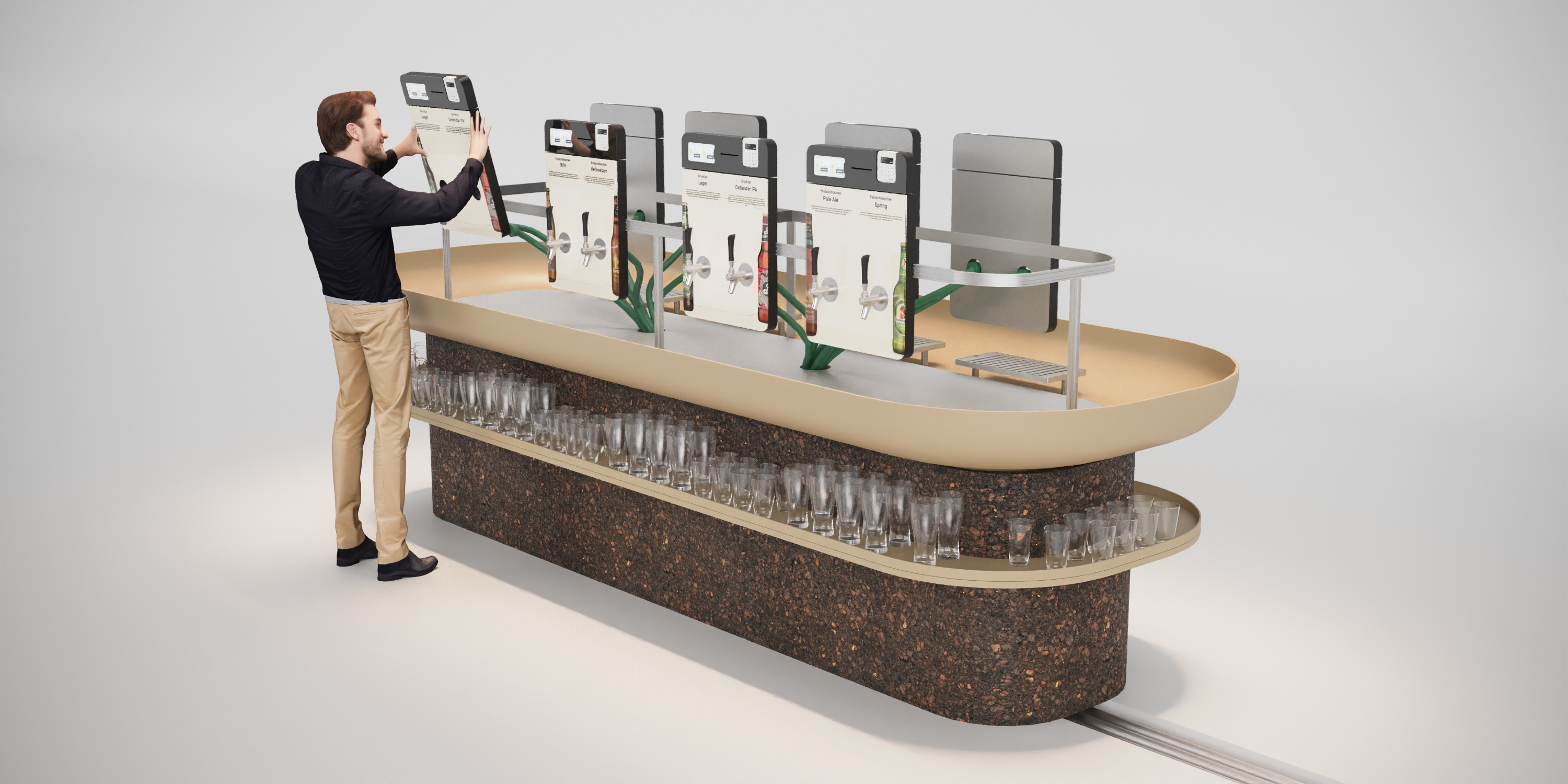 Cork eco desing material for a retail design event for the beer brand feldschlösschen