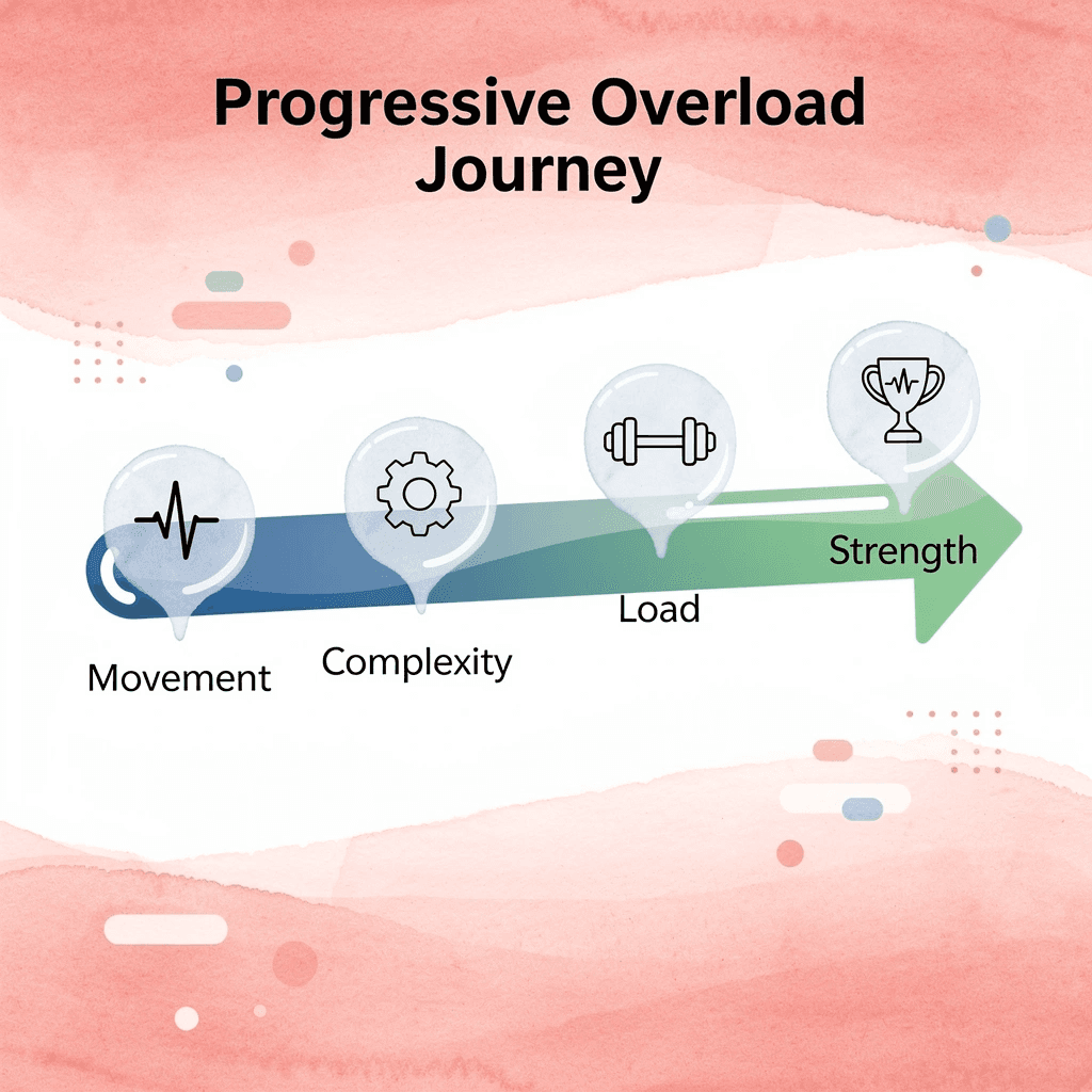 Arrow progression showing postpartum strength training journey