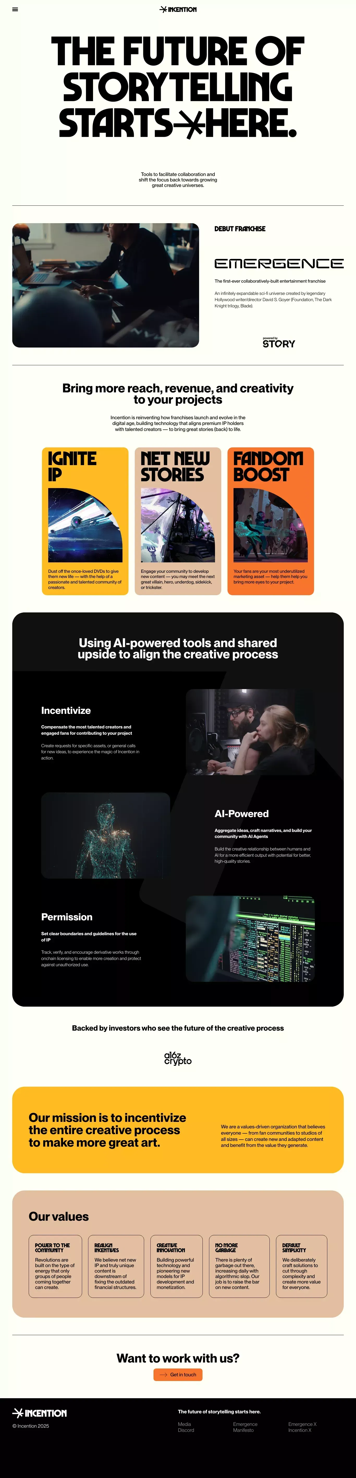 Incention landing page screenshot showcasing Tech design