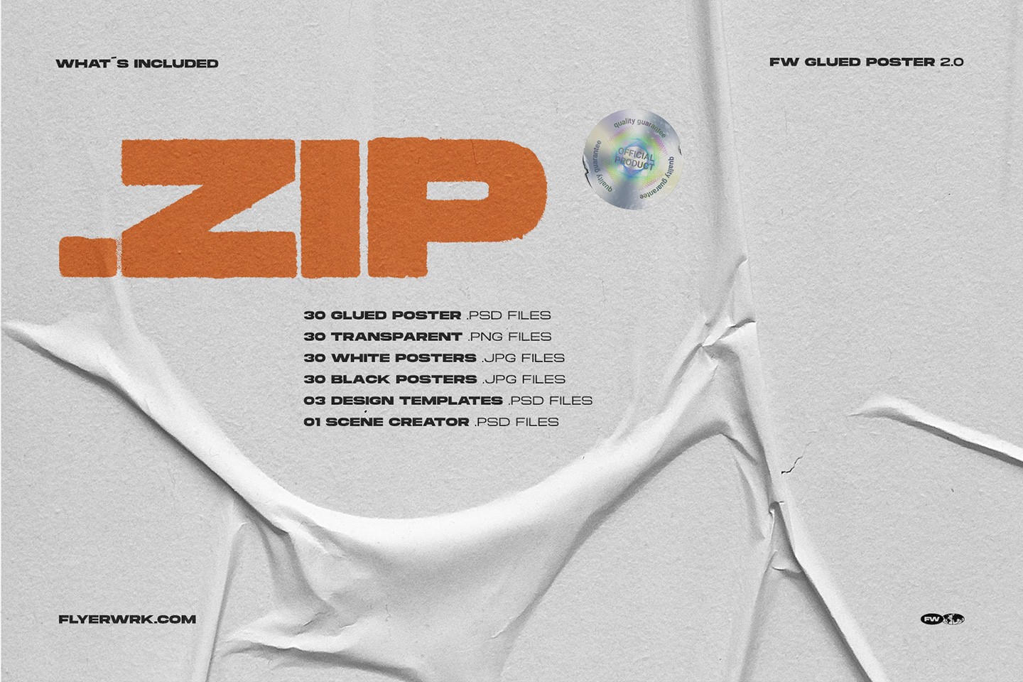 Glued poster textures package contents showing PSD PNG and JPG texture files