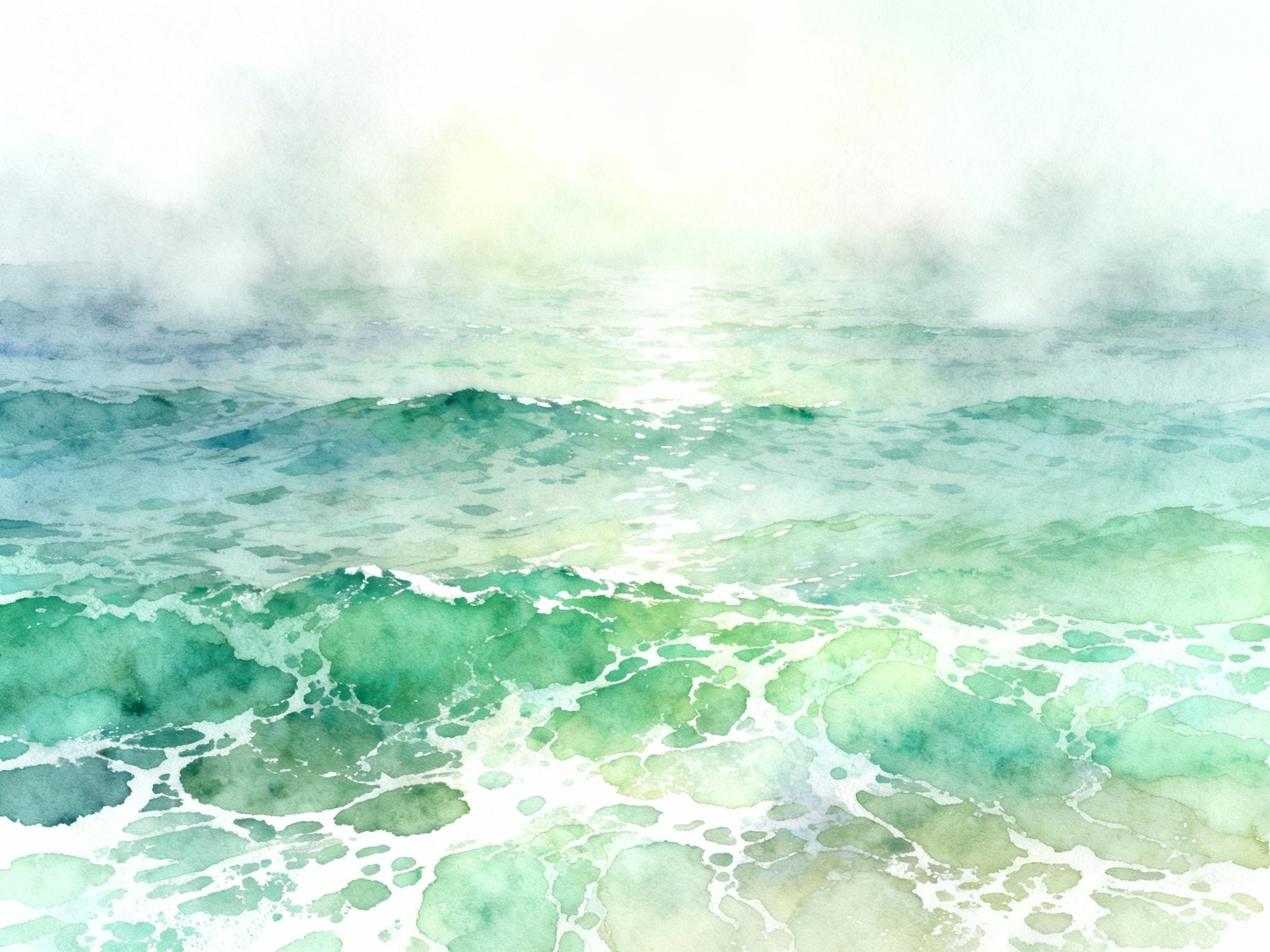 A fine-art illustration styled as a wide landscape portraying an abstract interpretation of sea foam