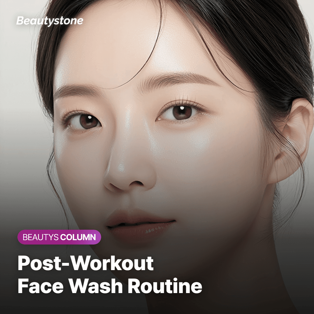 Person following a step-by-step post-workout skincare routine at a bathroom sink