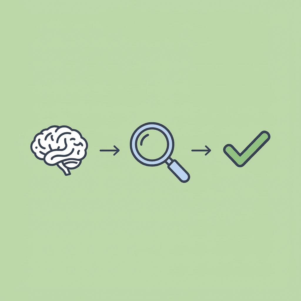 Three-step process showing AI understanding questions, analyzing answers, and selecting the best option