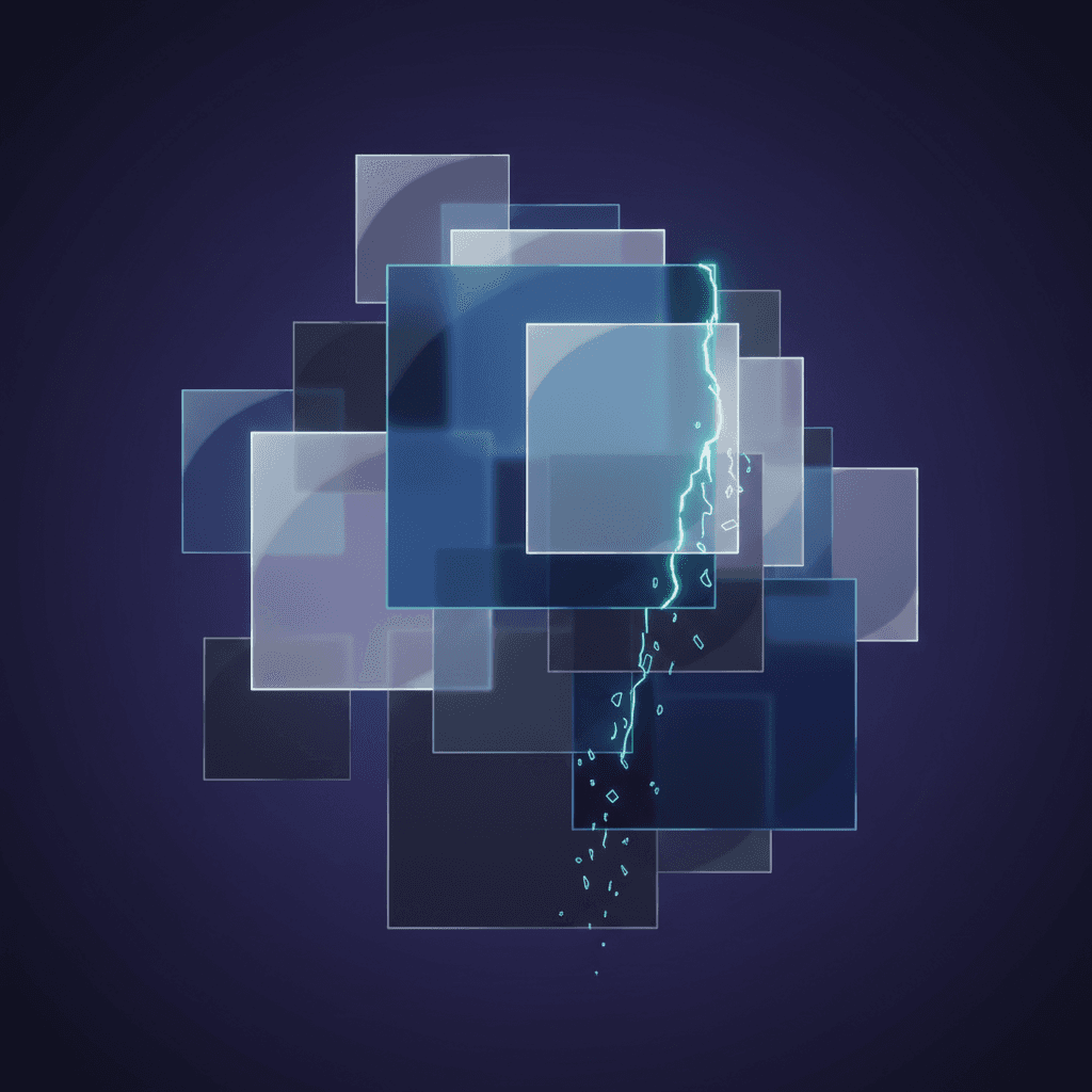 Glass panels visually representing escalating margin demands as high leverage trades are copied to lower-leverage accounts, symbolizing risk accumulation.