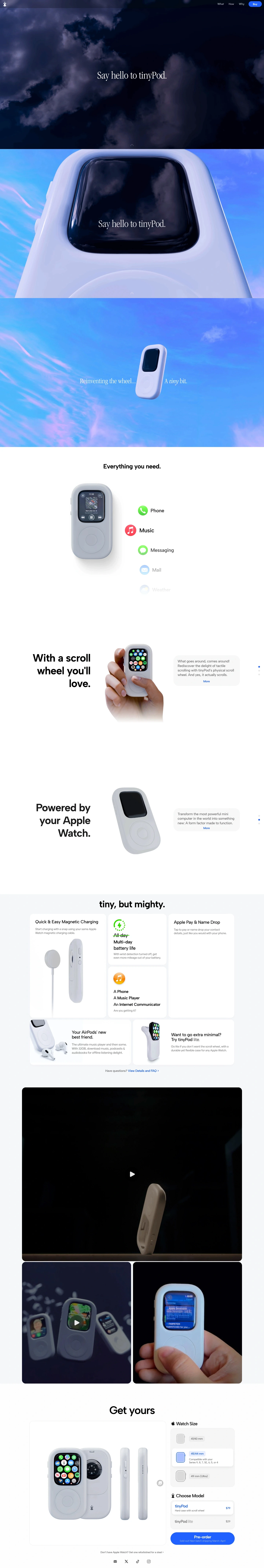 tinyPod landing page screenshot showcasing Tech design