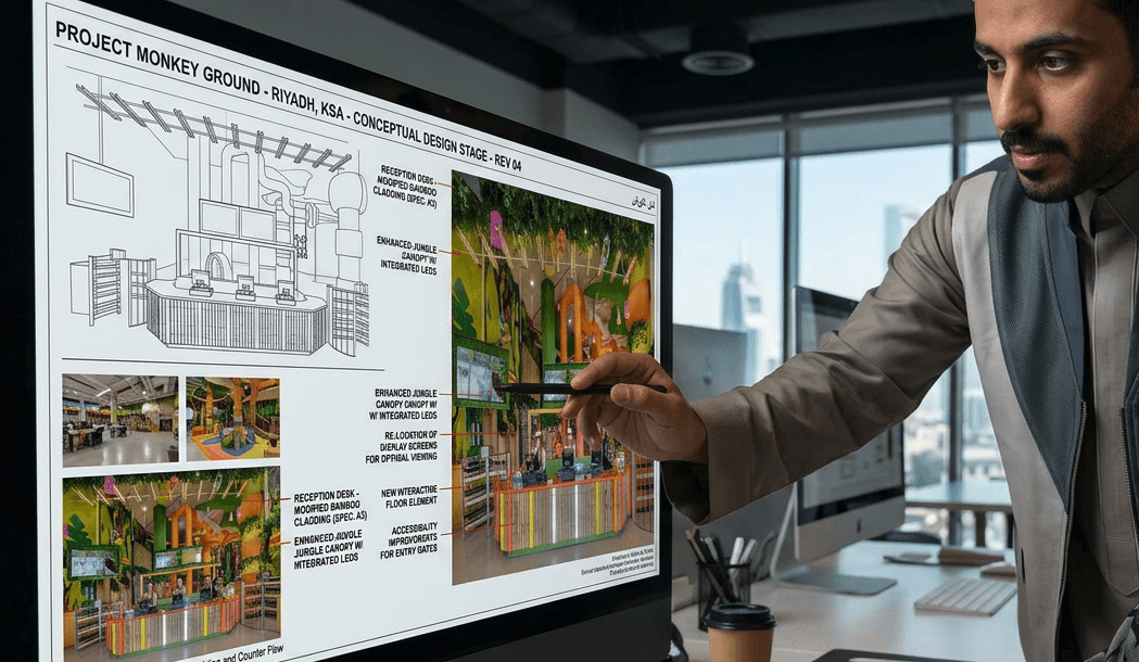 screen with files and plans of playground designs