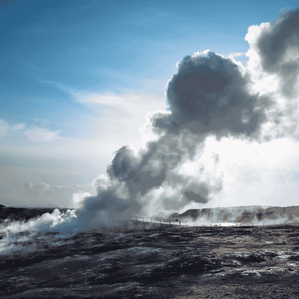 Gunnuhver geothermal area in Reykjanes Iceland with steaming vents and volcanic landscape along the Volcanic Way route
