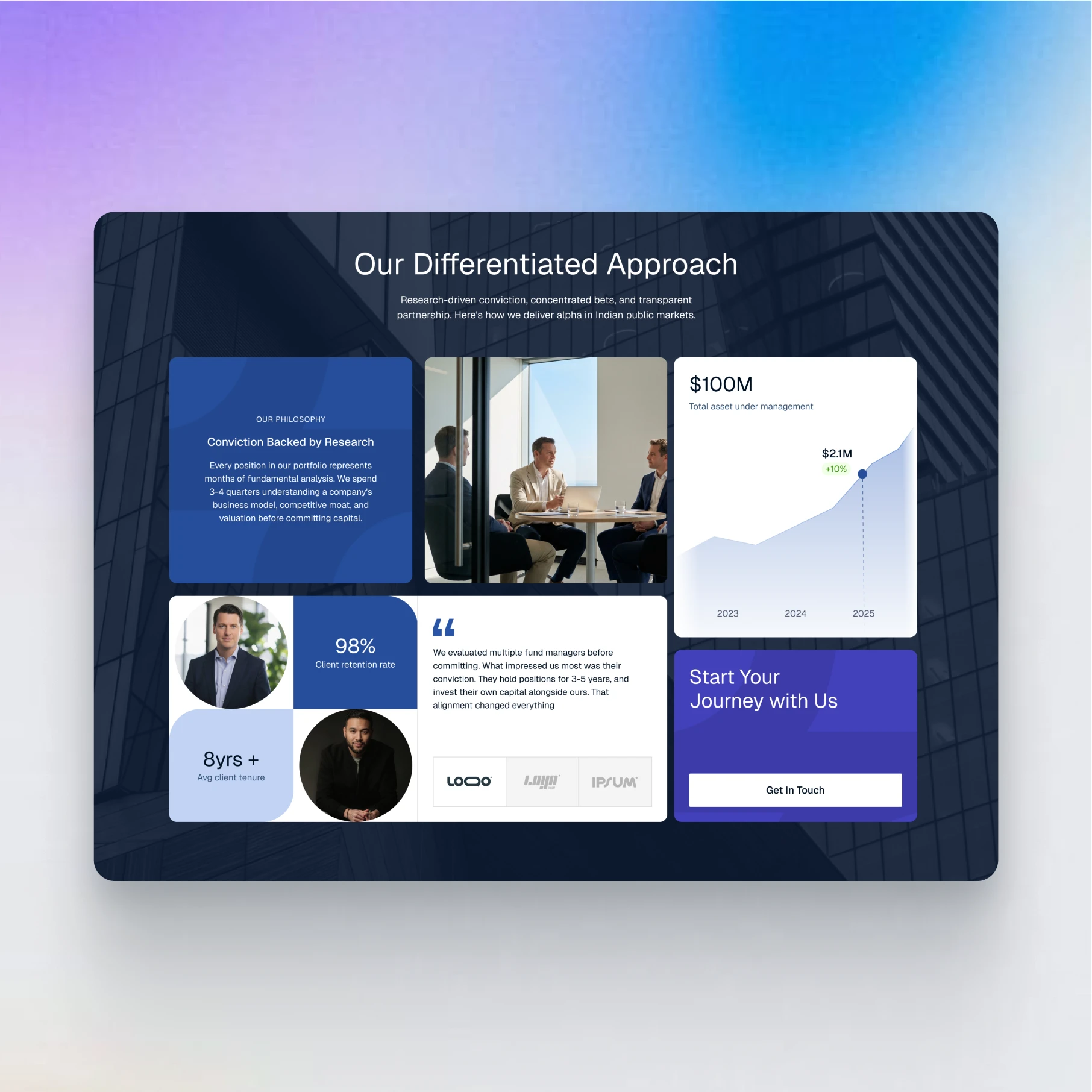 Our Differentiated Approach webpage with key metrics.