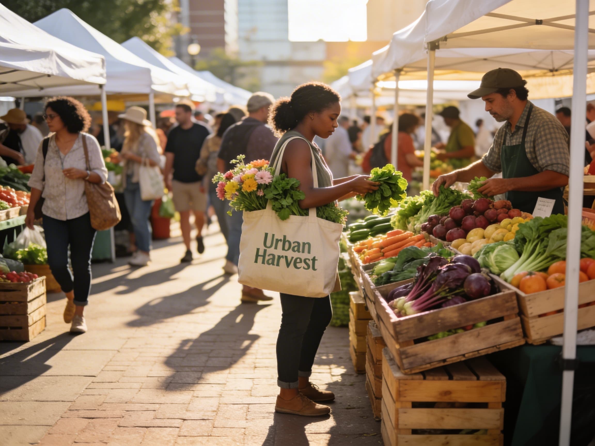 Shoppers browsing fresh produce at the Urban Harvest Saturday Market in Houston