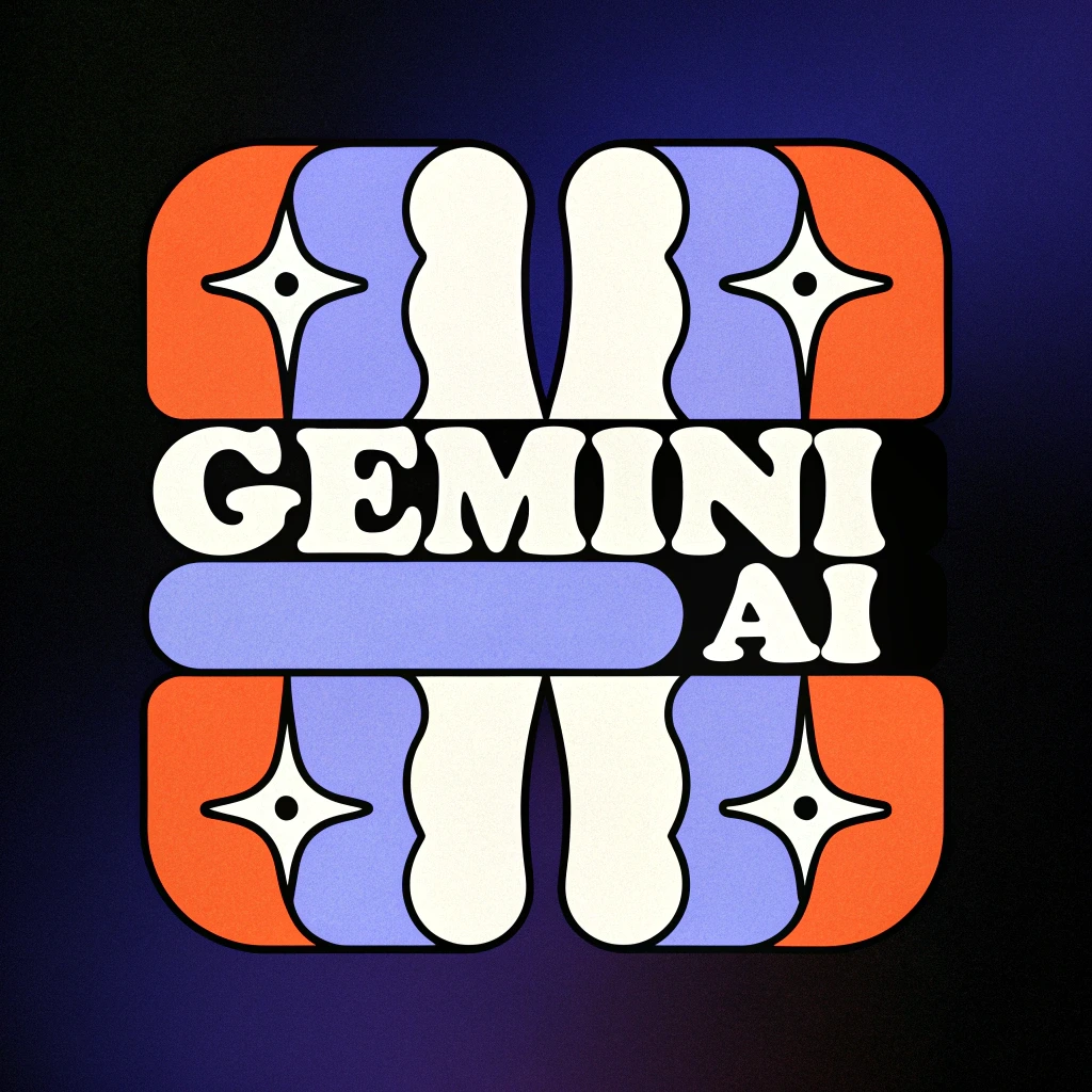 a striking and colorful graphic logo for the brand "Gemini AI."