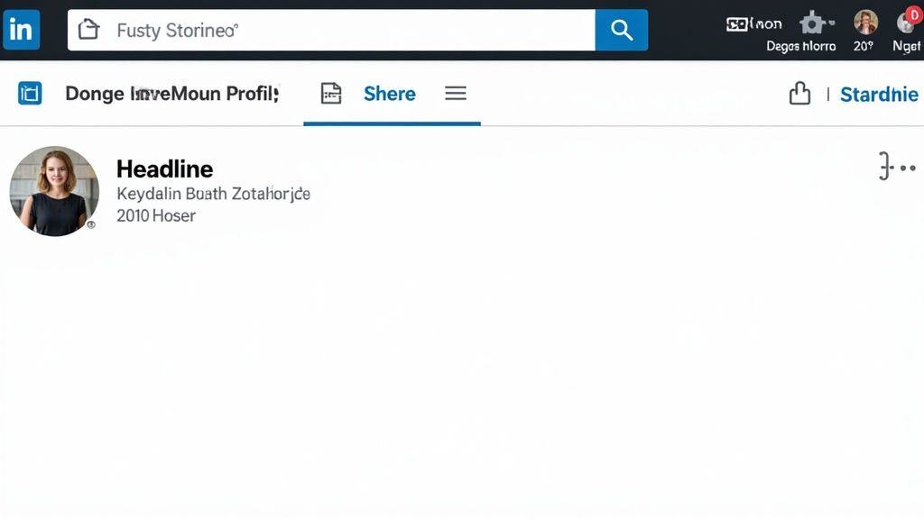LinkedIn-Profilseite mit einem Benutzerprofilbild, dem Namen 'Headline' und Navigationsmenüs.