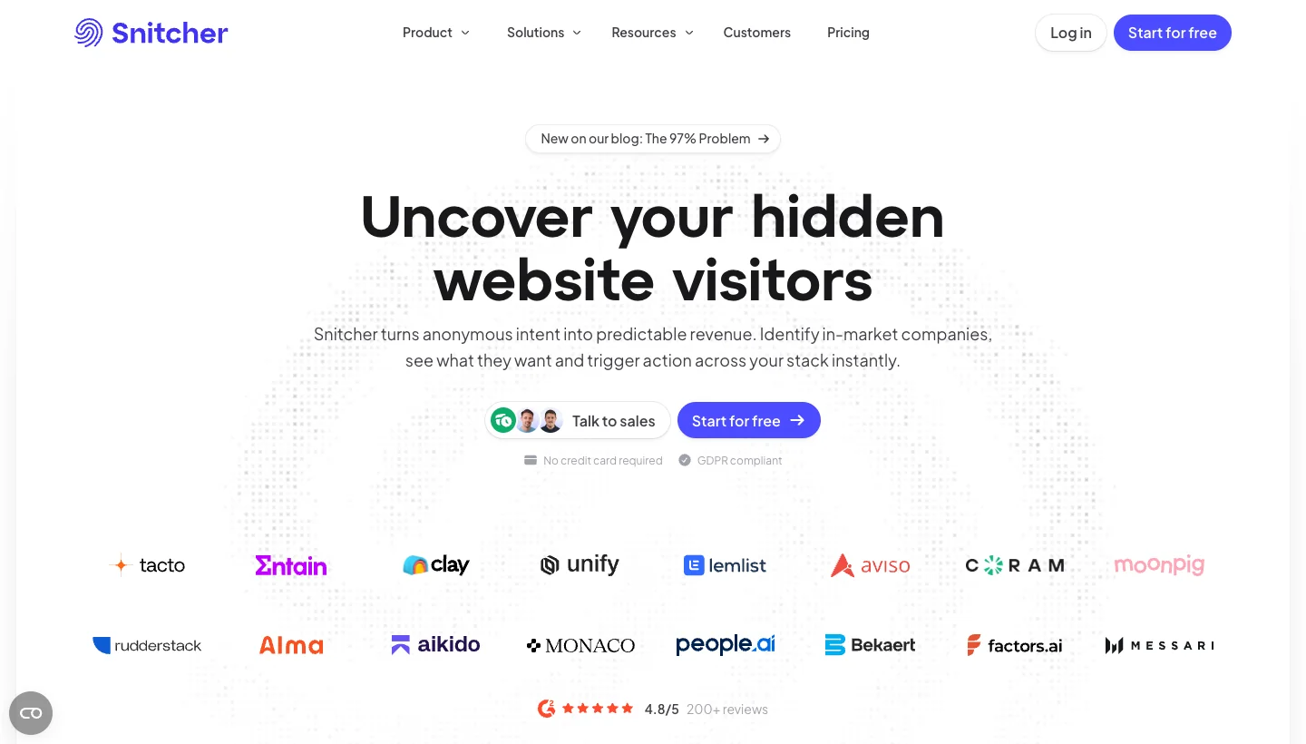 Snitcher homepage: GDPR-compliant website visitor identification tool