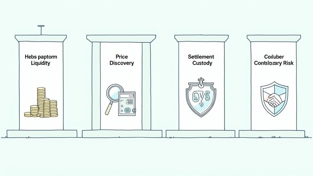 A group of business professionals discussing data on a large screen, representing the analytical nature of OTC trading.