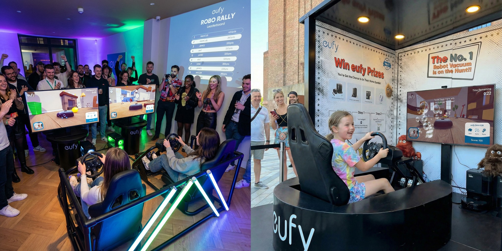 An interactive racing game for Eufy, turning their robot vacuums into fast, characterful racers in a fun, replayable branded experience.