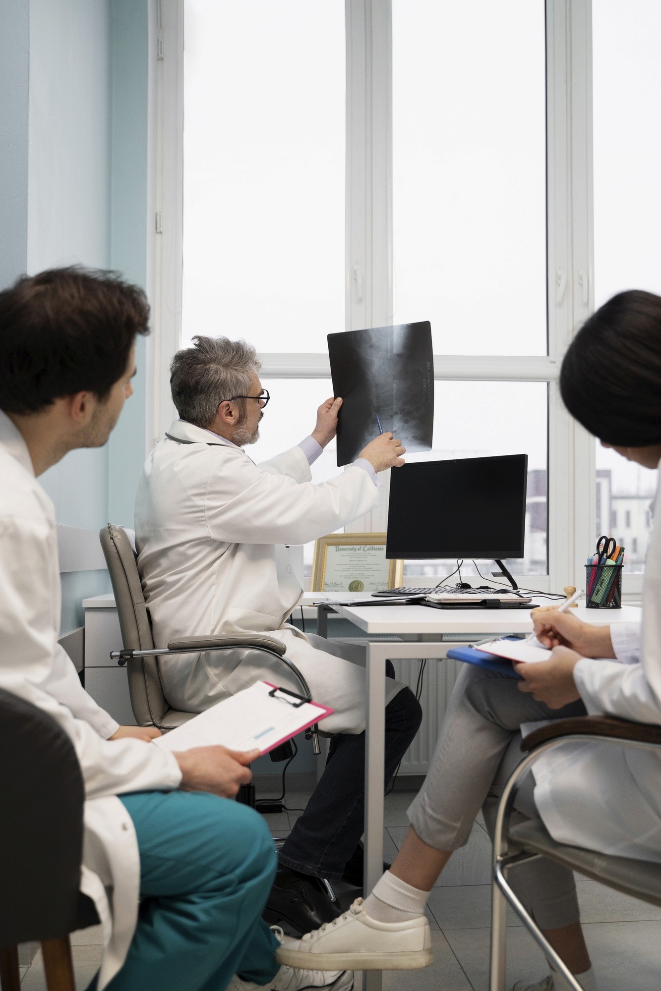 Medical doctors examining an X-ray.