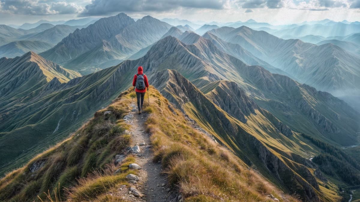 A hiker adapting to challenges in the mountains