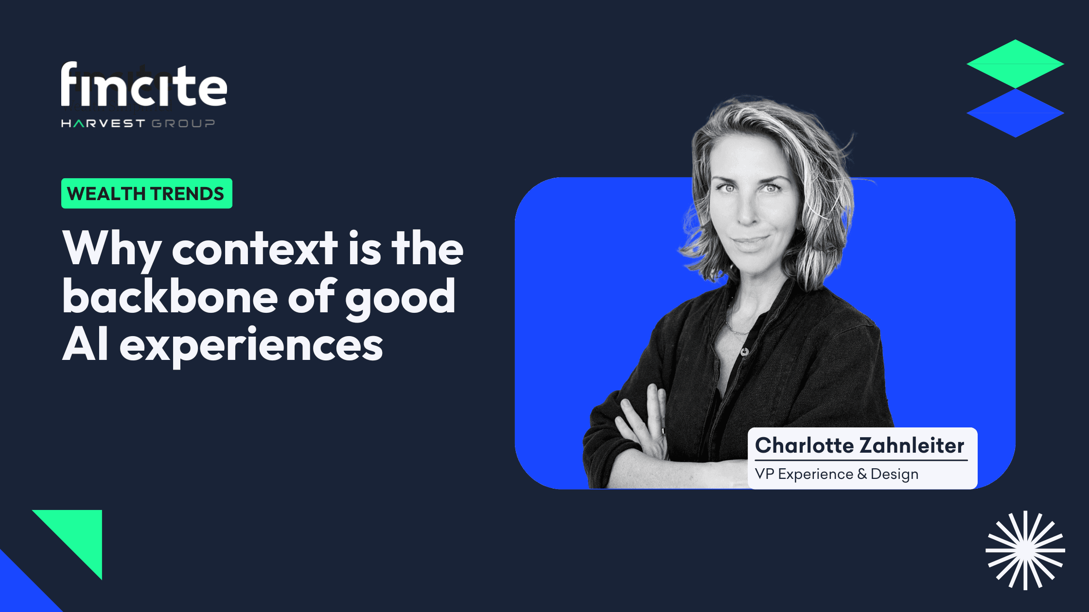Header image featuring a portrait of Charlotte Zahnleiter, VP Experience & Design, with the headline Why AI Needs Context to Create Relevance.