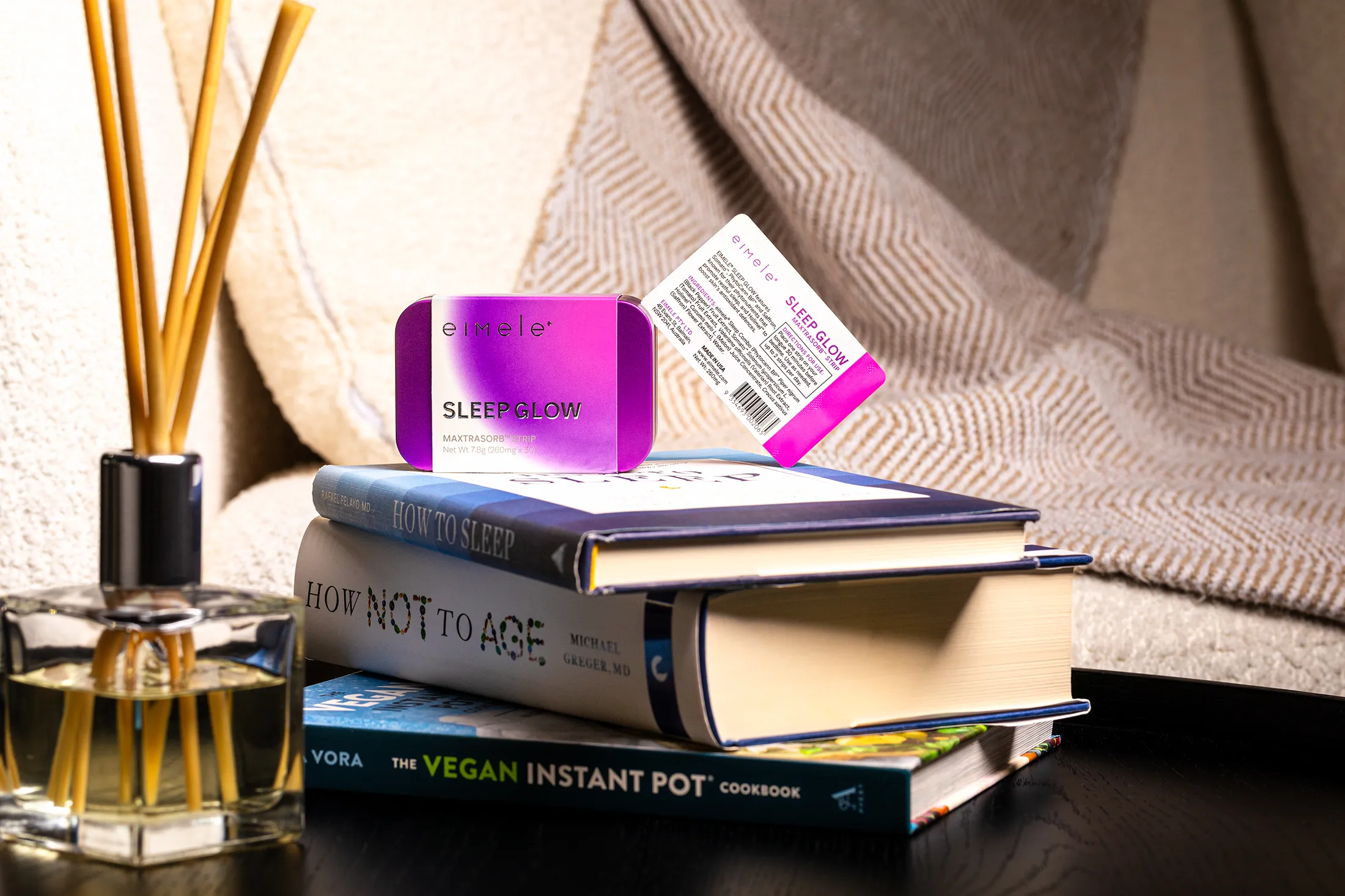 Lifestyle product photography created for Eimele Sleep Glow.