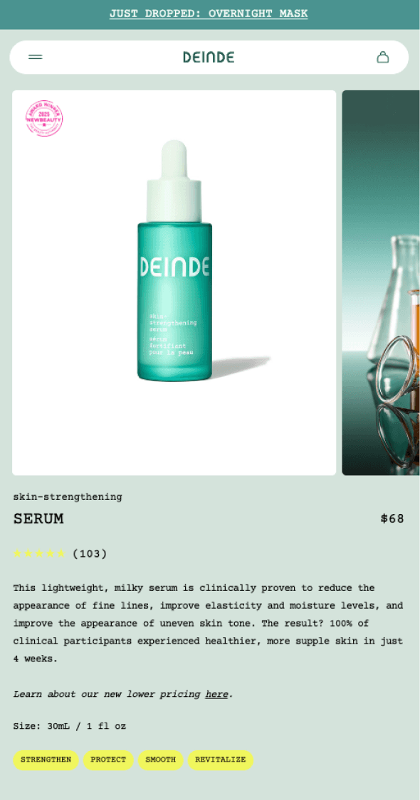 Mobile product detail page supporting subscription and bundle purchasing