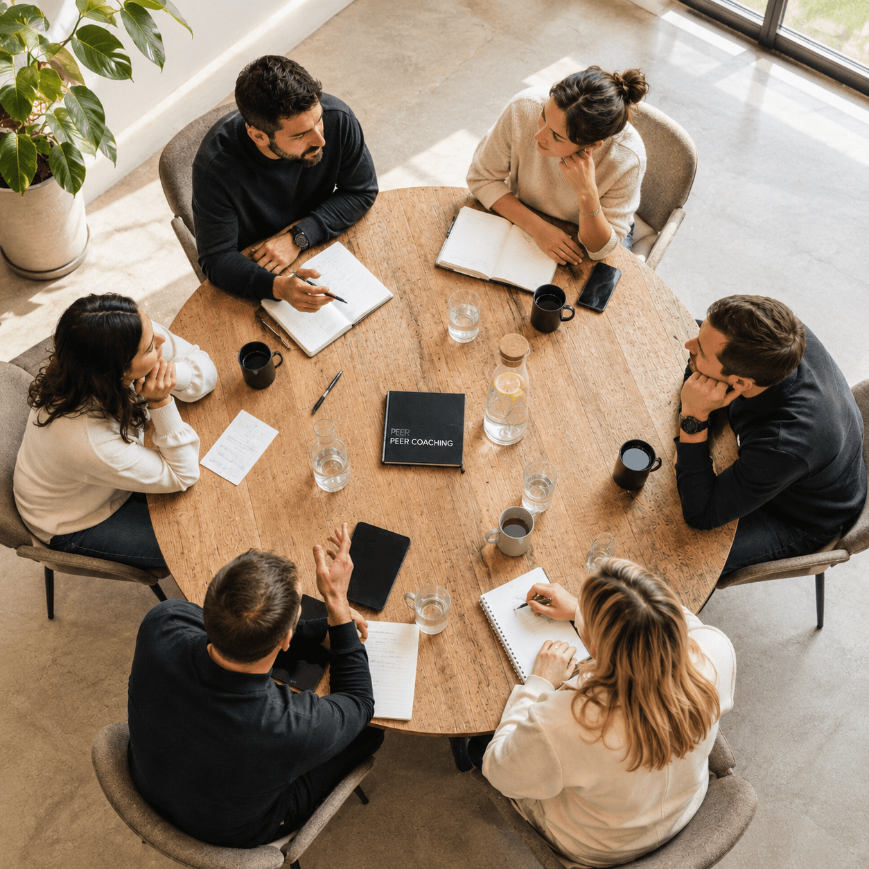 The Circle by withfireandsoul, a peer group of entrepreneurial leaders sits around a table for strategic debate and joint leadership development. Orchestrated and facilitated peer coaching.