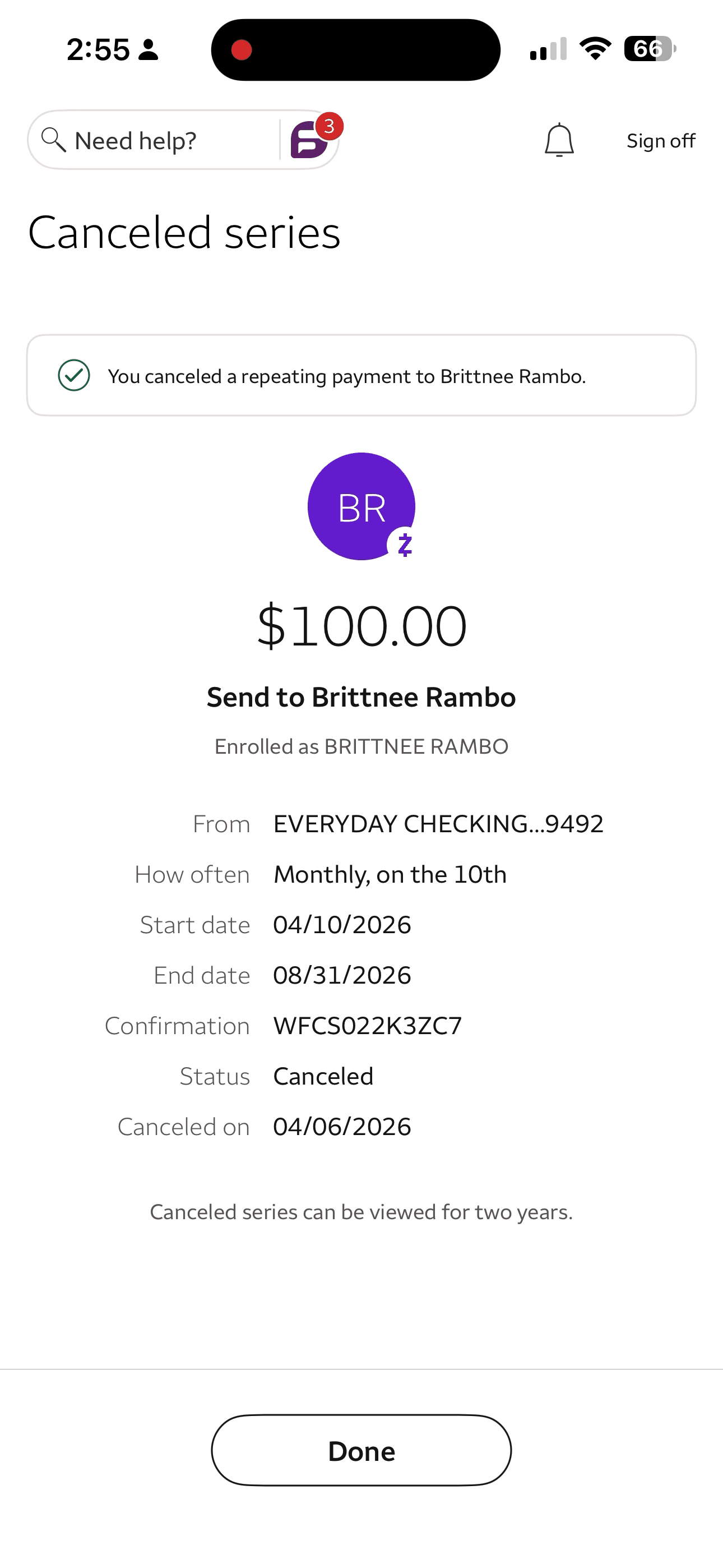 Cancel payment flow screen 4