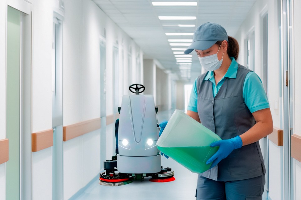 Cheerful woman at desk