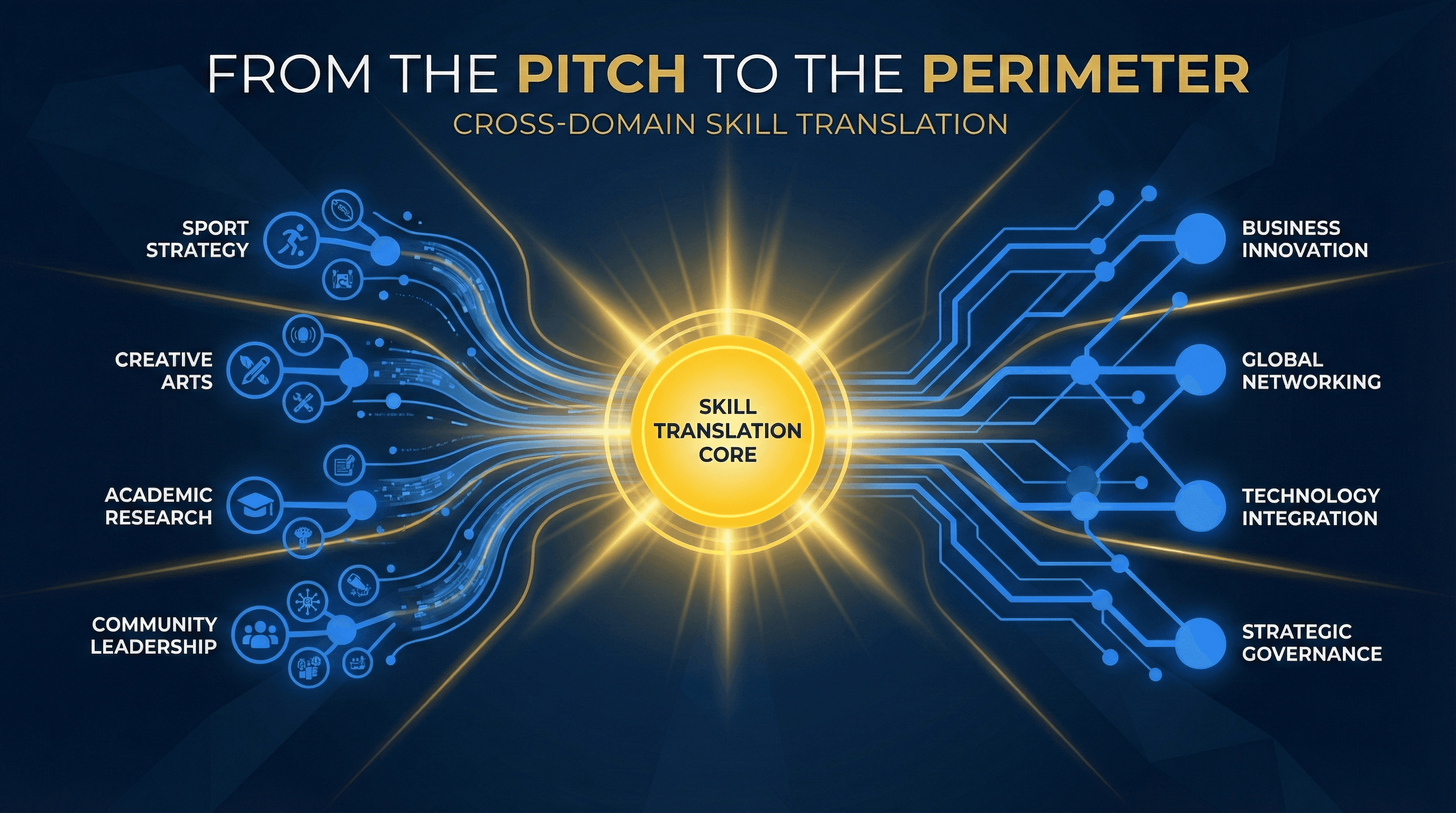 From the Pitch to the Perimeter - cross-domain learning visualization with strategic blue and Michigan maize branding