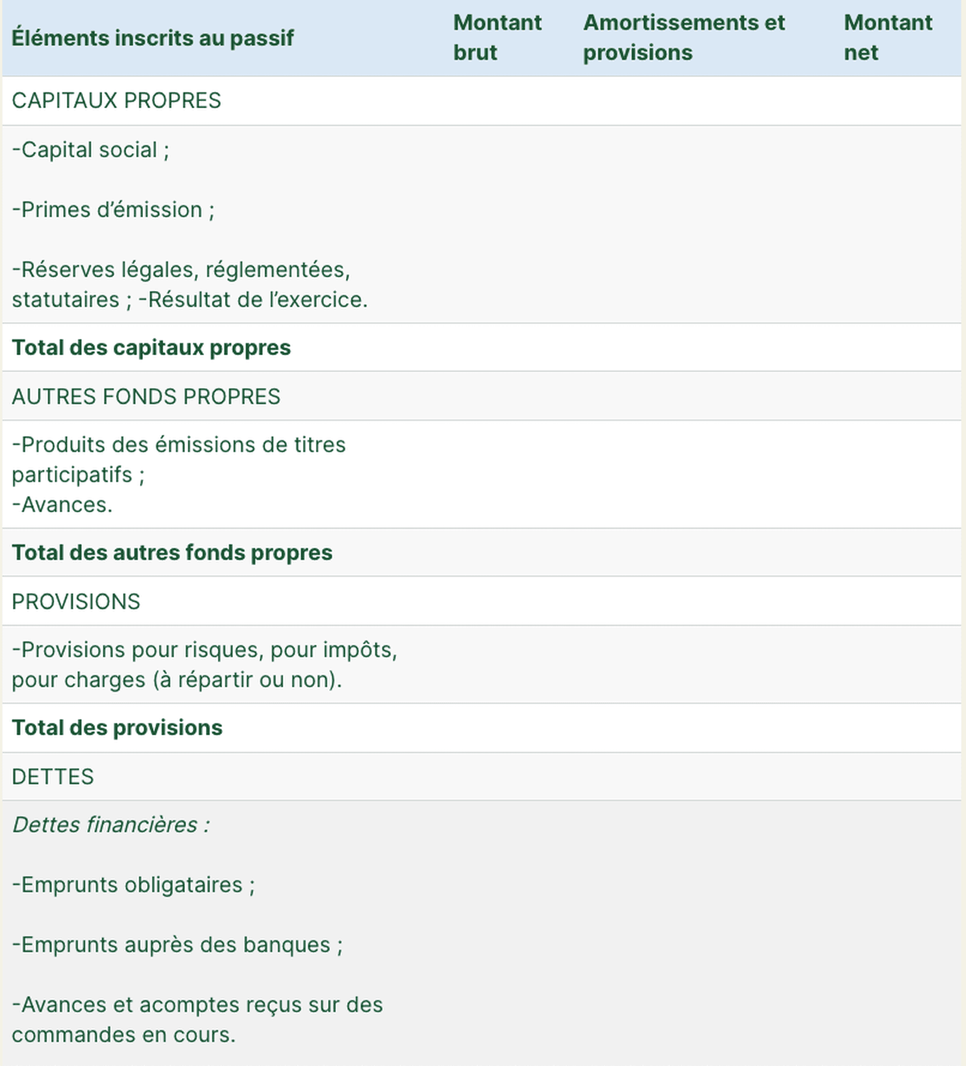 passif du bilan comptable