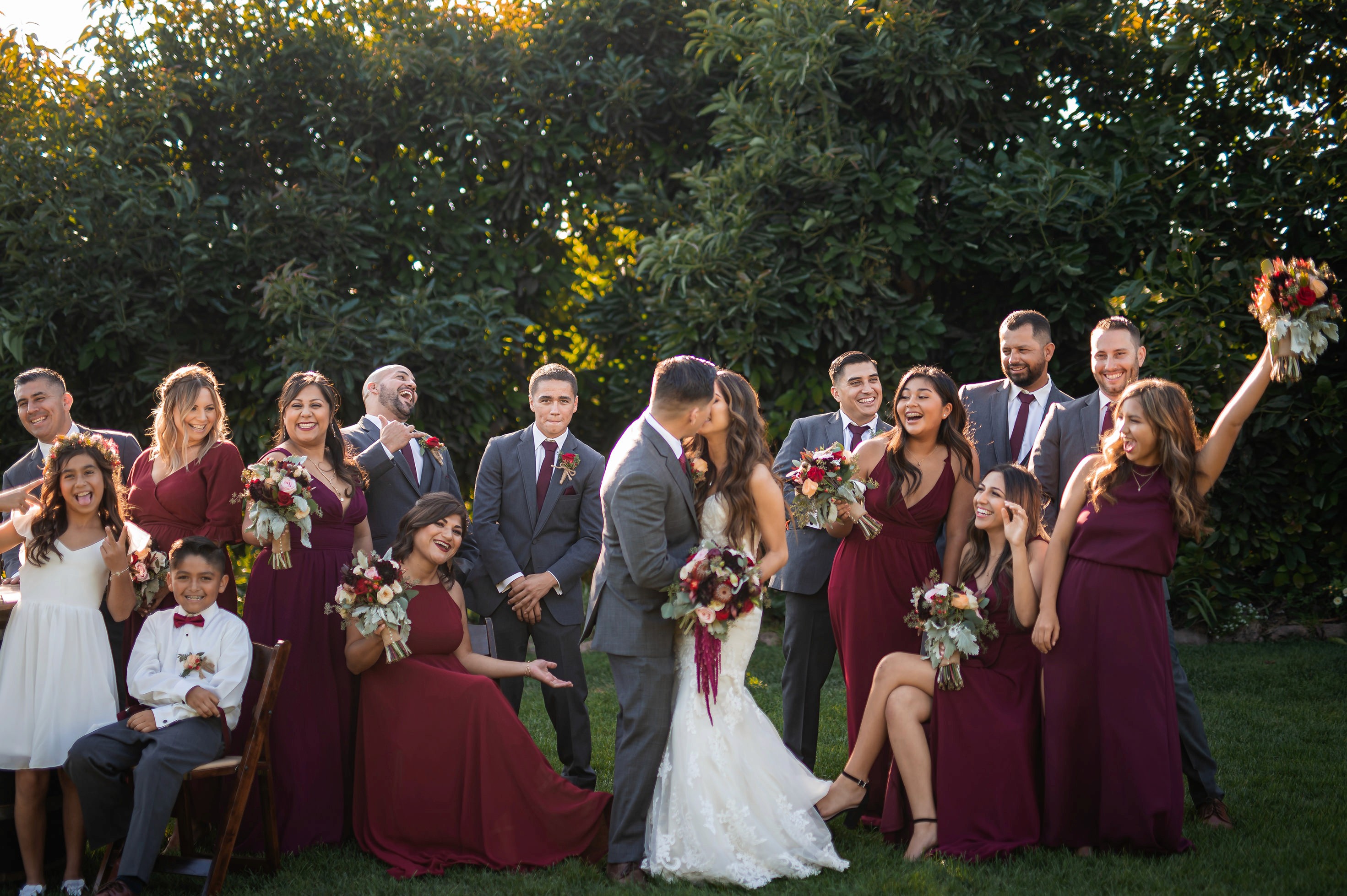 Wedding party portraits at Gerry Ranch under clear skies