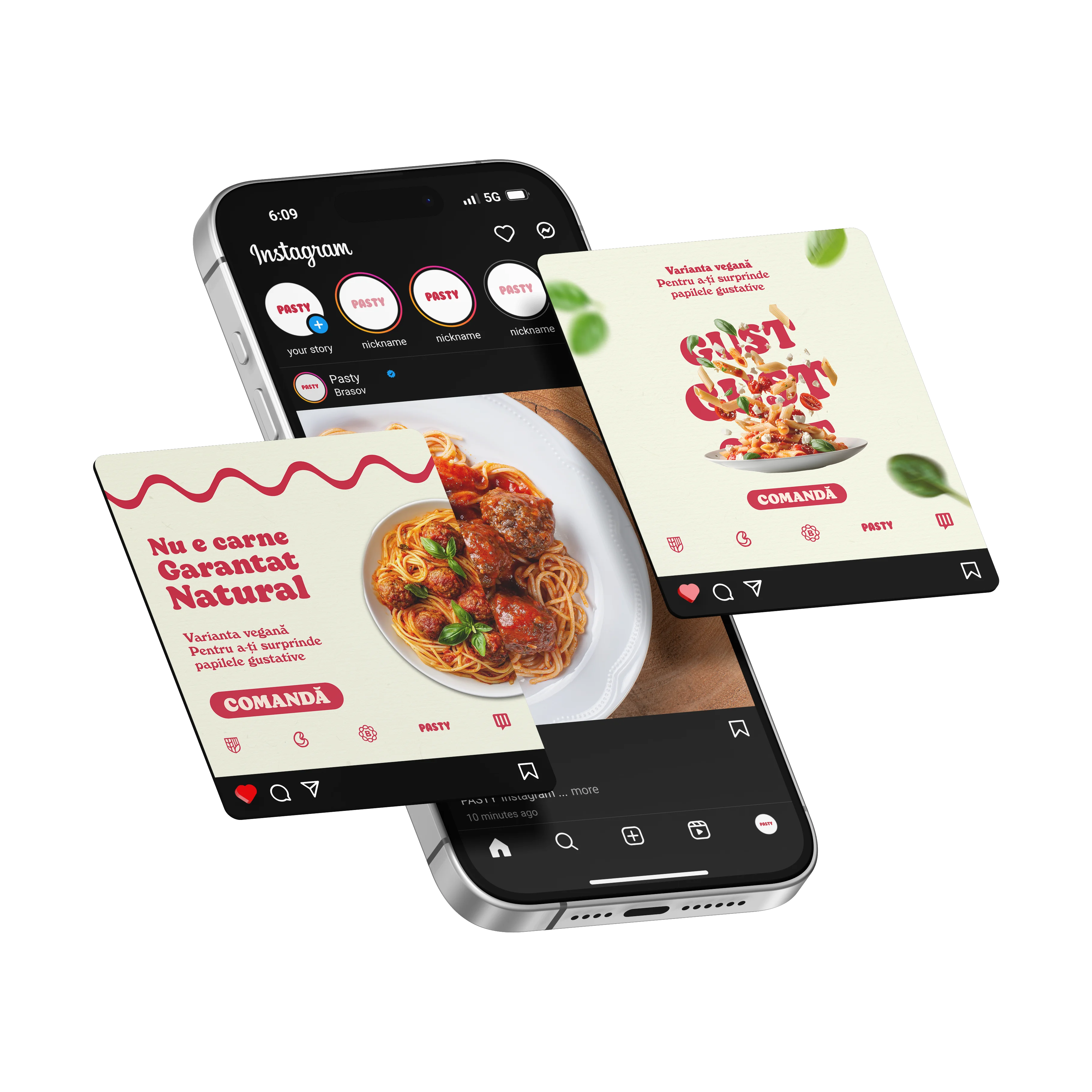 Telefon care conține o simulare a șabloanelor de social media pentru produse de panificație